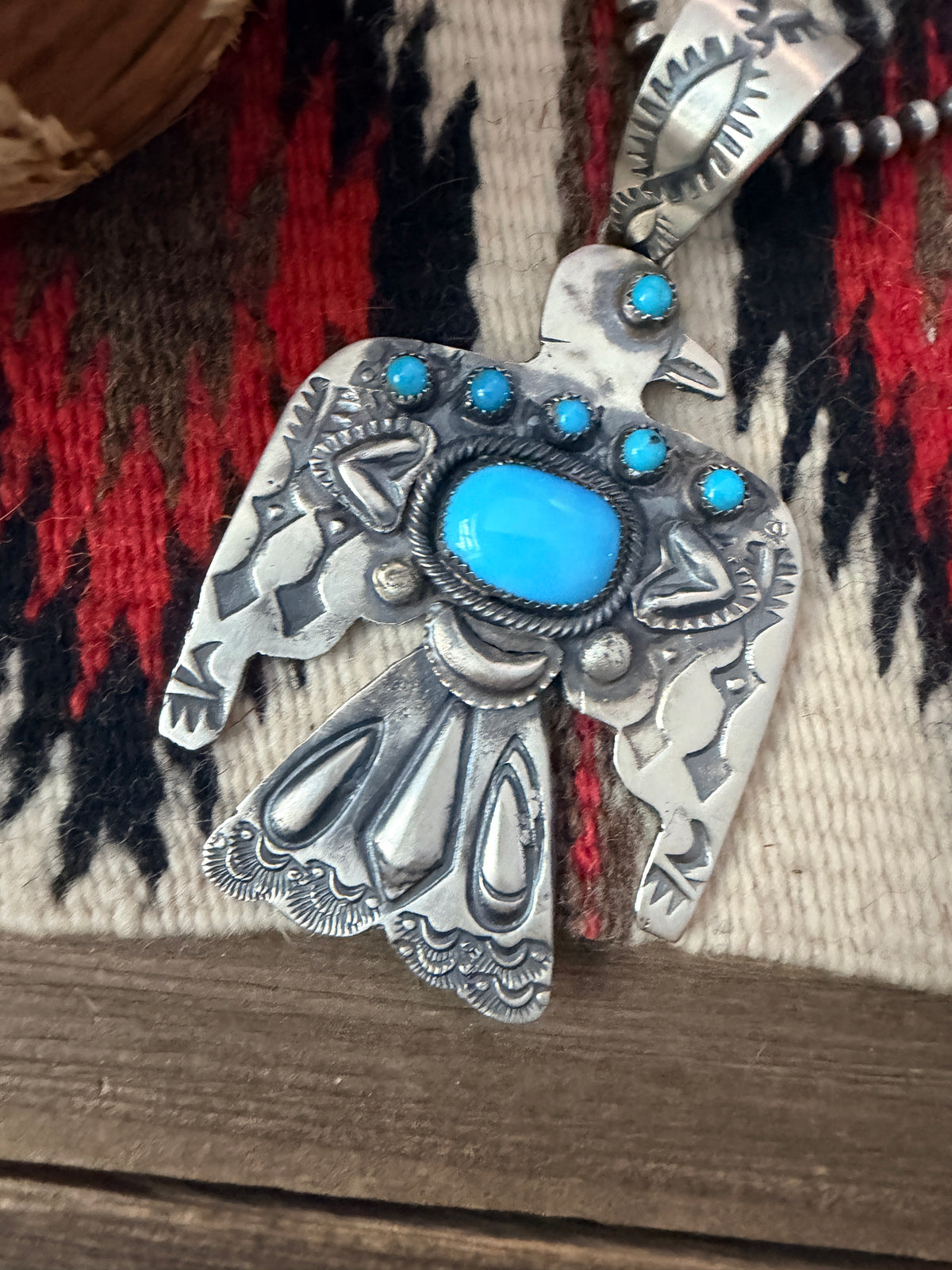 Handcrafted Turquoise & Sterling Silver Thunderbird Pendant by Richard Yazzie