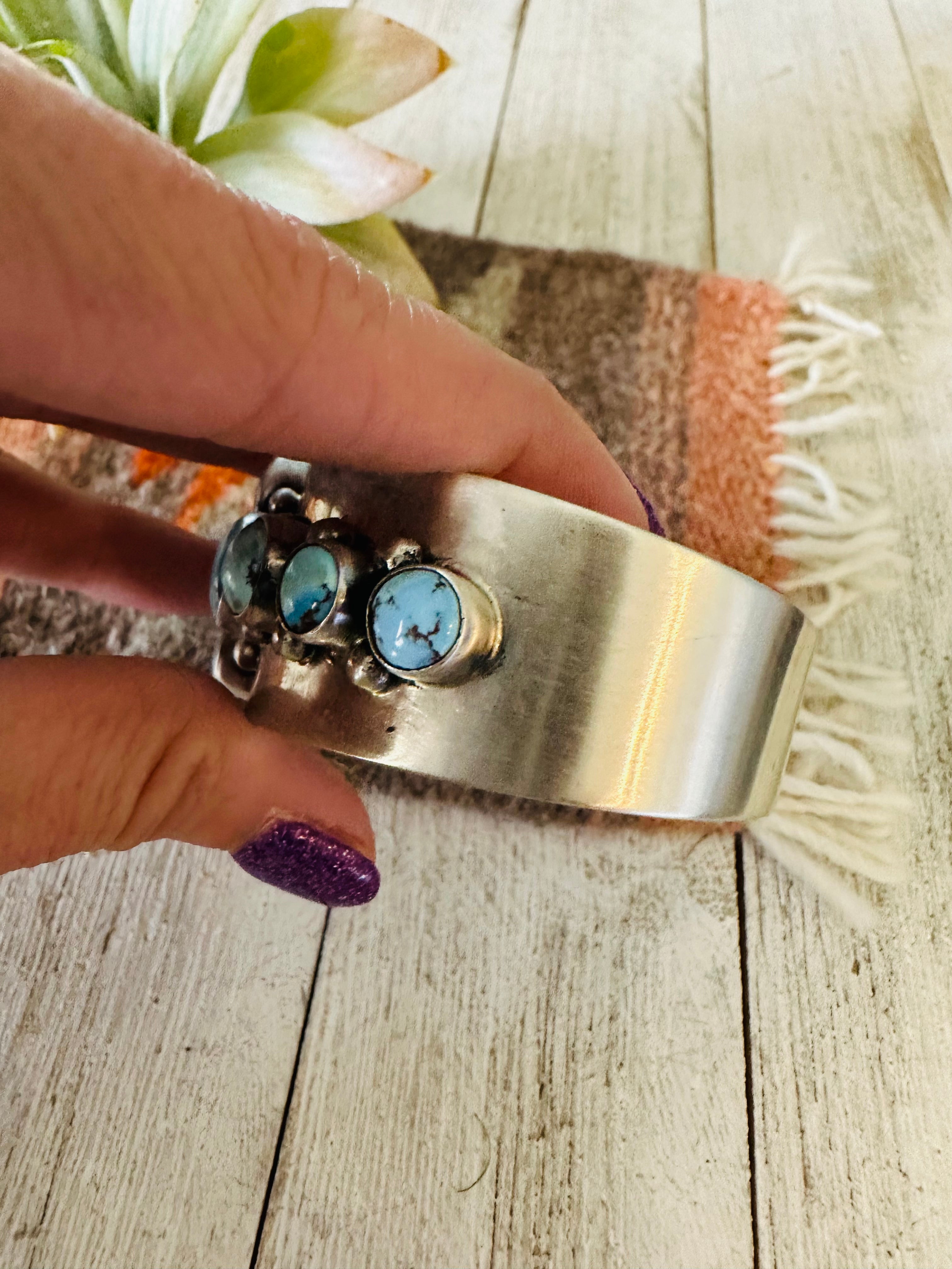 Handcrafted Golden Hills Turquoise & Sterling Silver Cuff Bracelet /