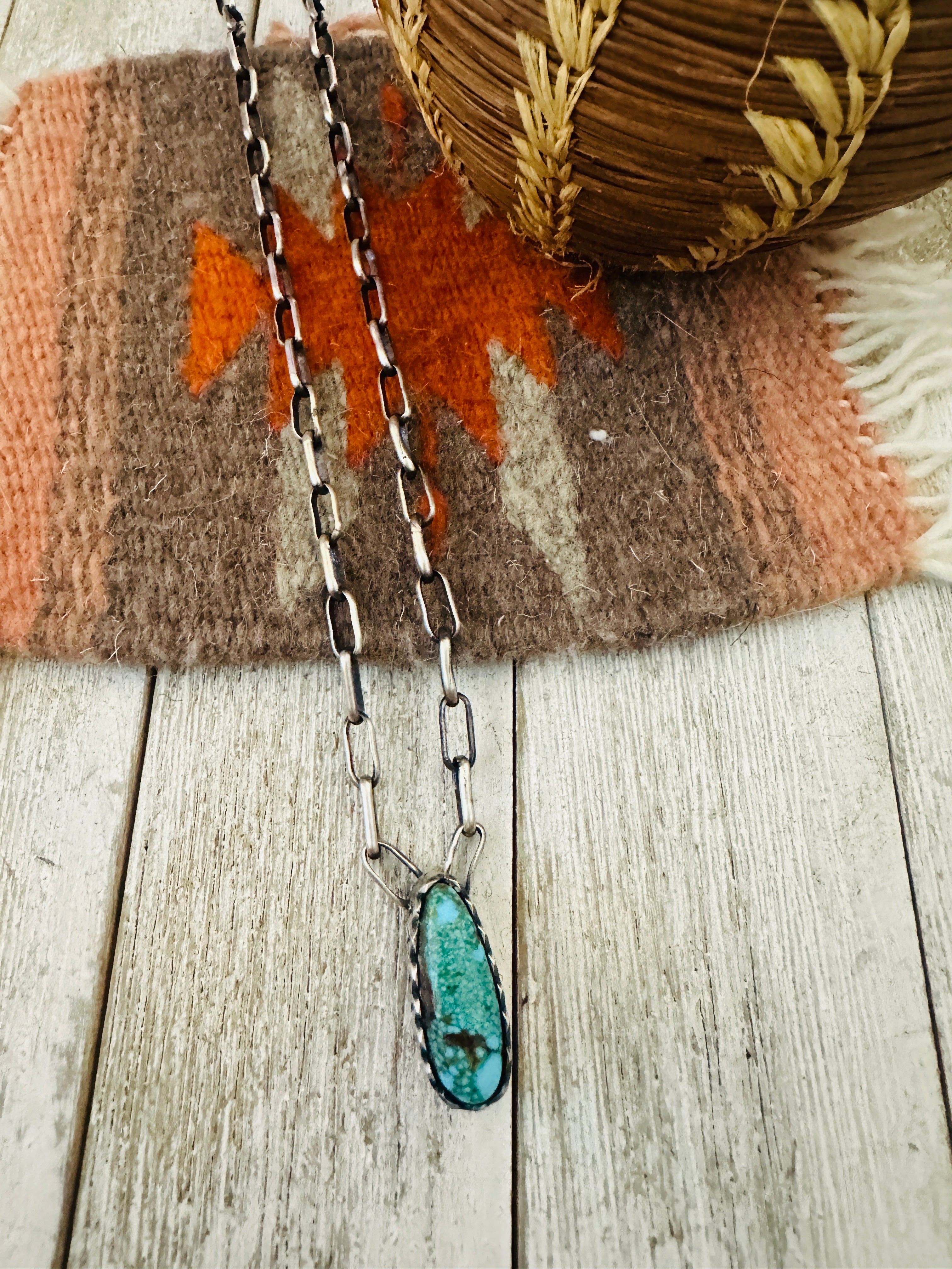 Handcrafted Turquoise & Sterling Silver Chain Necklace