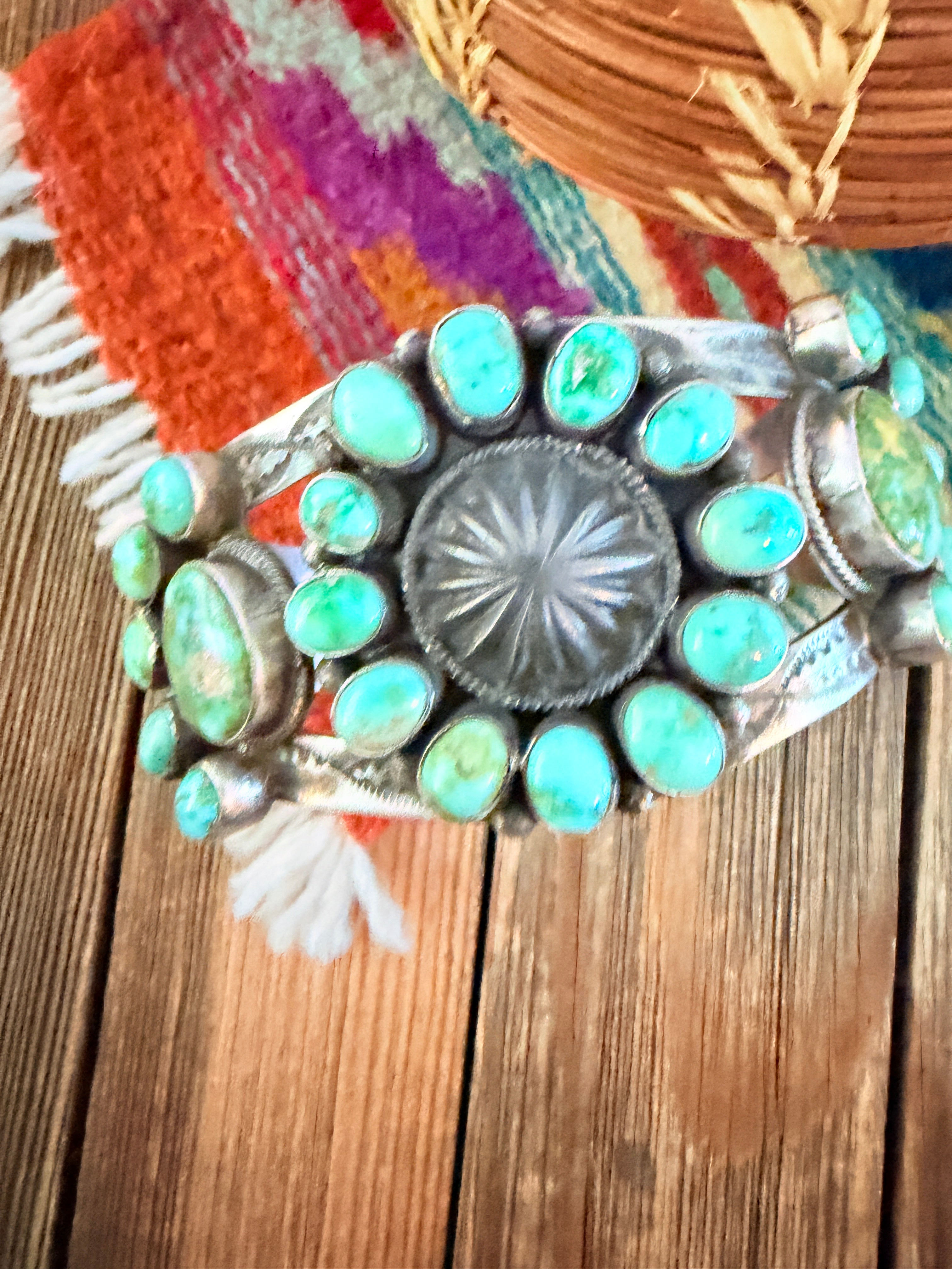 Handcrafted Turquoise & Sterling Silver Concho Cuff Bracelet by Bobby Johnson