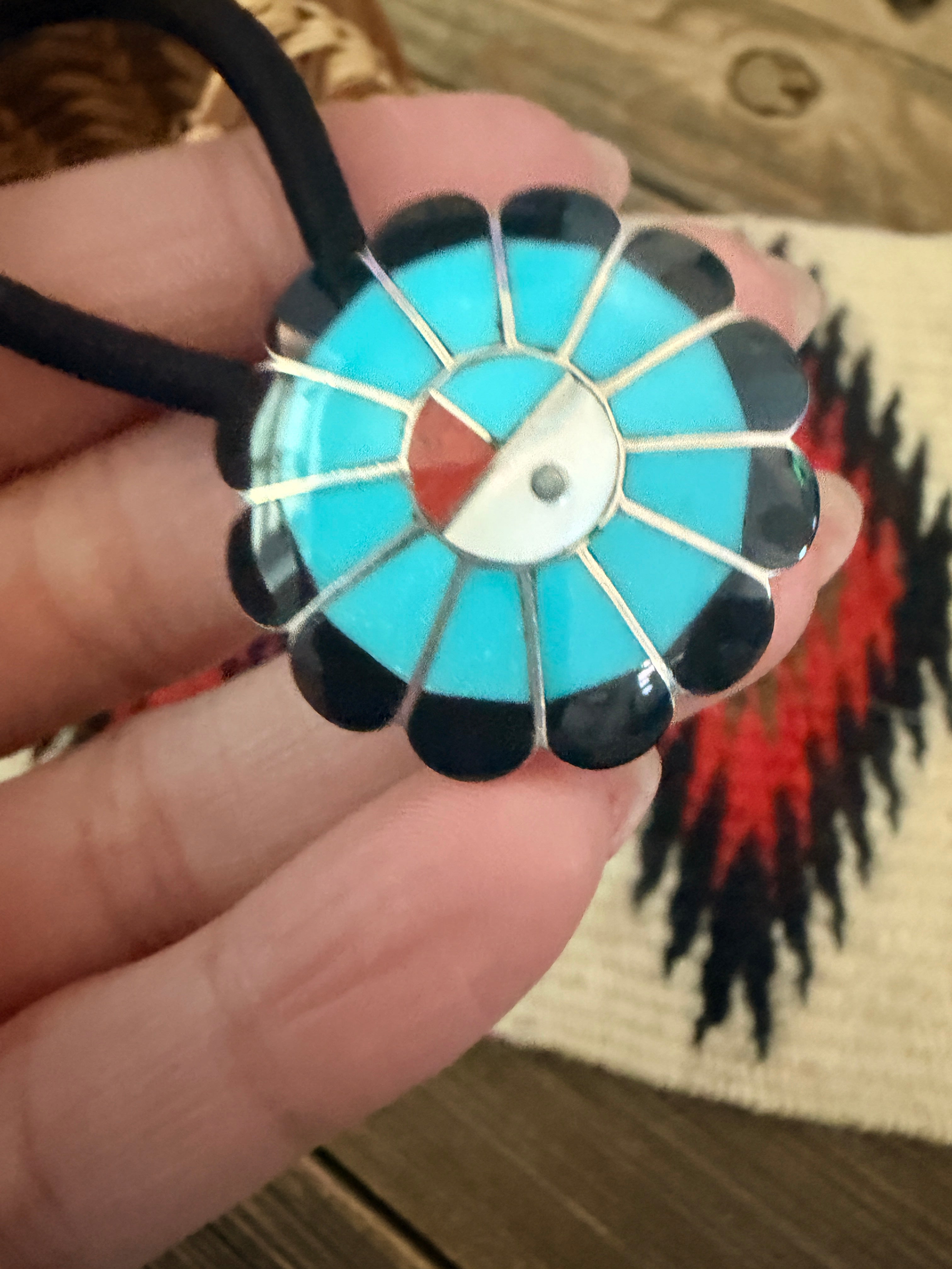 Handcrafted Multi Stone & Sterling Silver Inlay Sun Face Hair Tie Charm