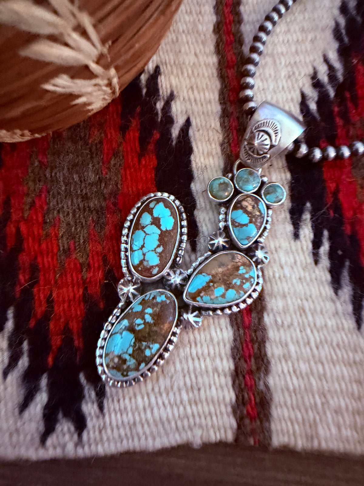 Handcrafted Sterling Silver & Number 8 Turquoise Cactus Pendant by Larry Kaye