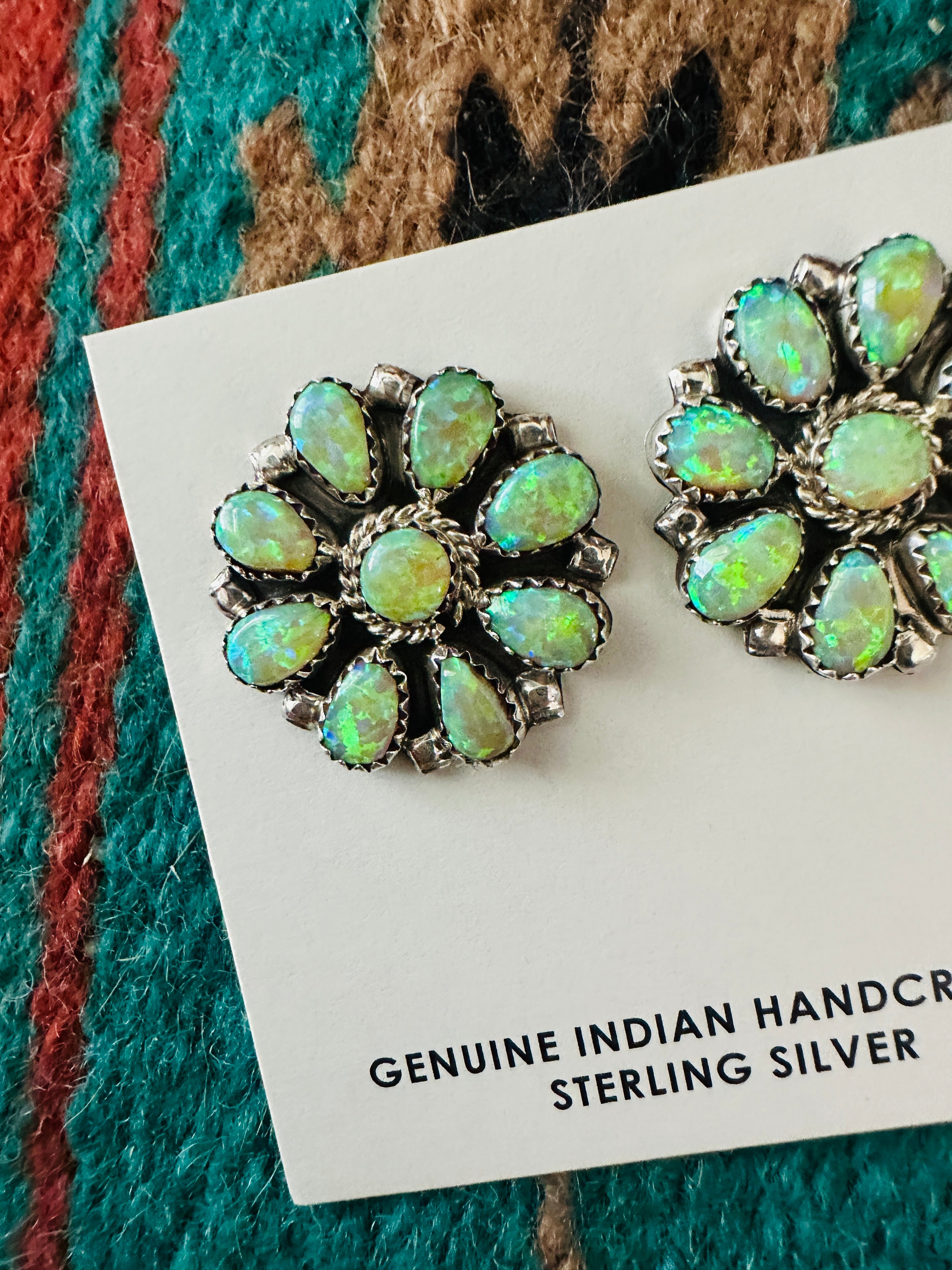 Handcrafted Opal & Sterling Silver Cluster Post Earrings