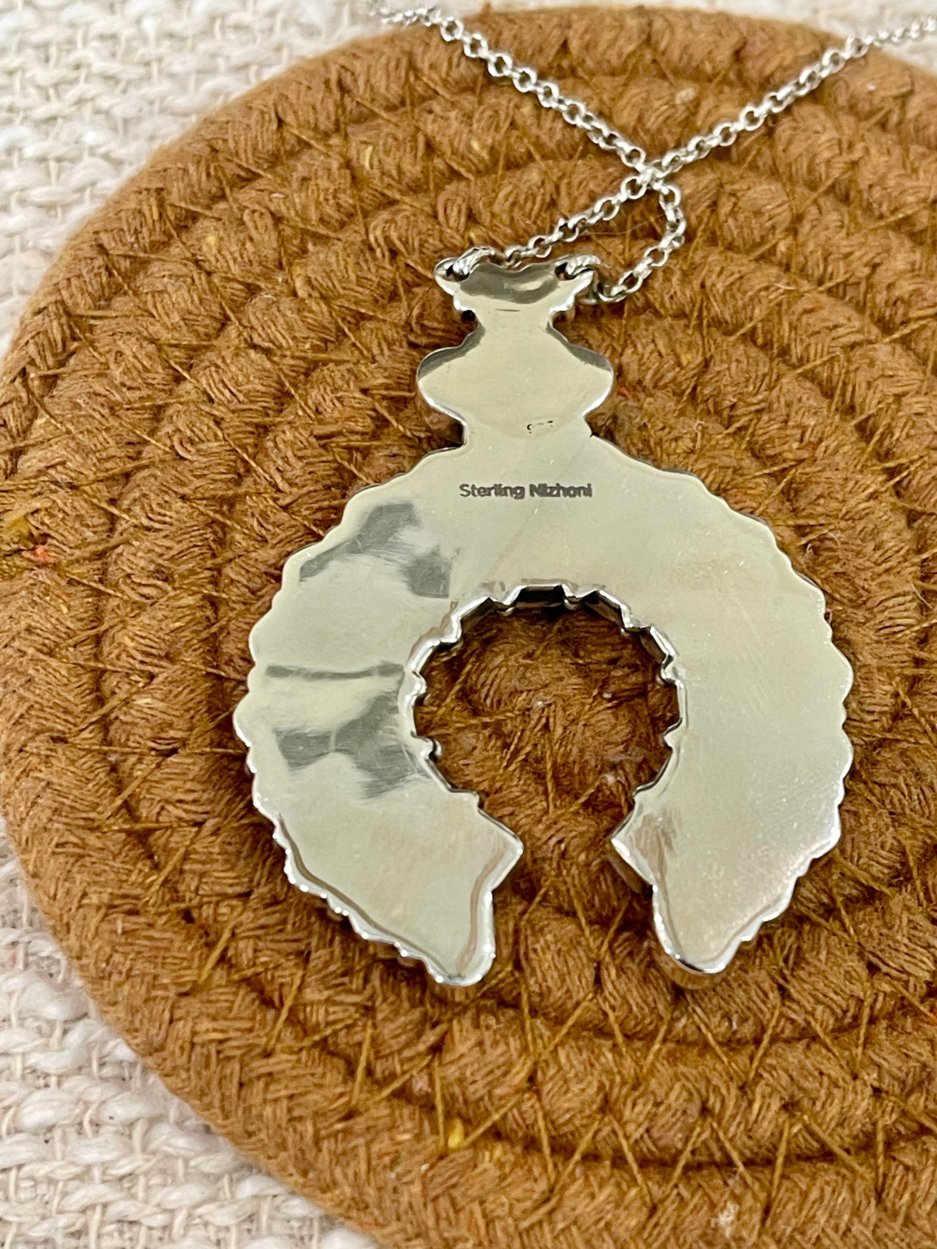 ** 4TH OF JULY ** Handmade Sterling Silver Synthetic Opal Necklace with Signed Nizhoni