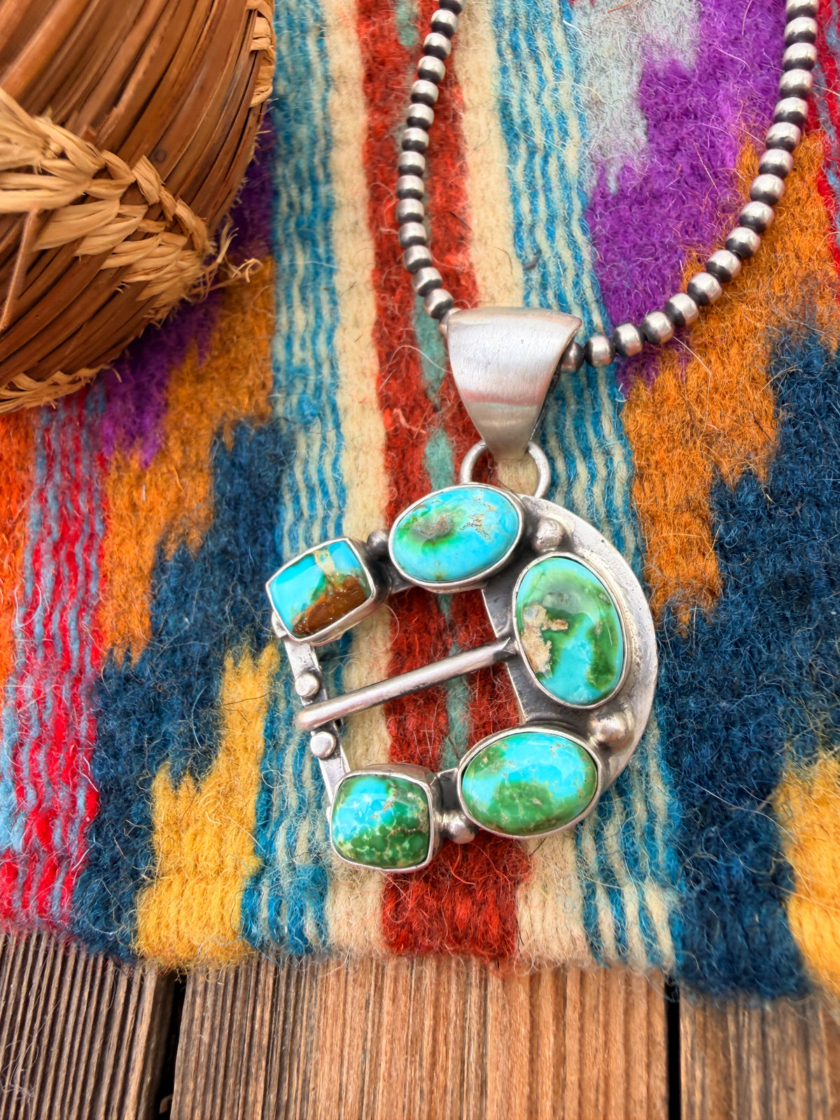 Handcrafted Sterling Silver & Turquoise Belt Buckle Pendant by Russell Sam