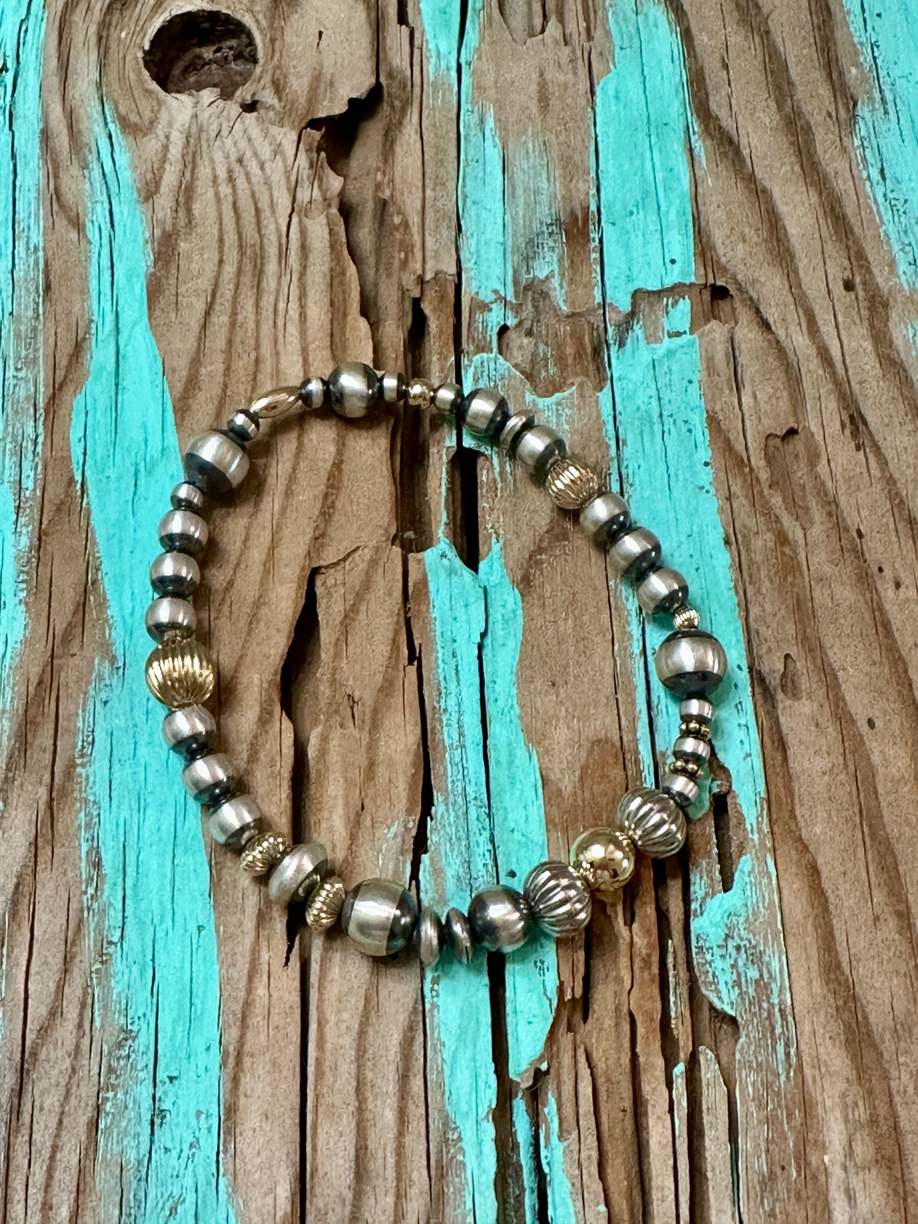 Handcrafted Gold Plated Silver & Sterling Silver Pearl Beaded Bracelet