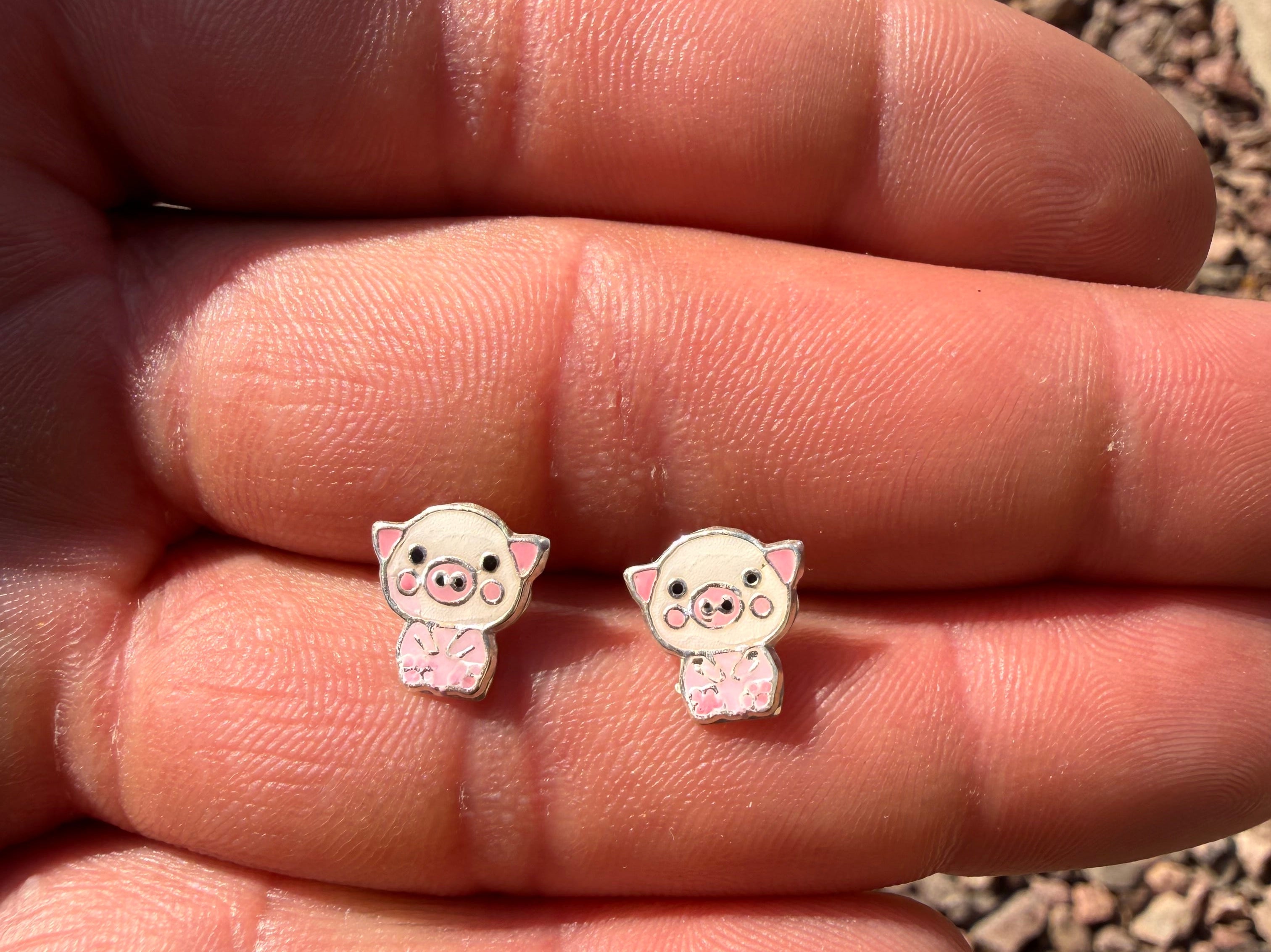 Pig Sterling Silver Stud Earrings