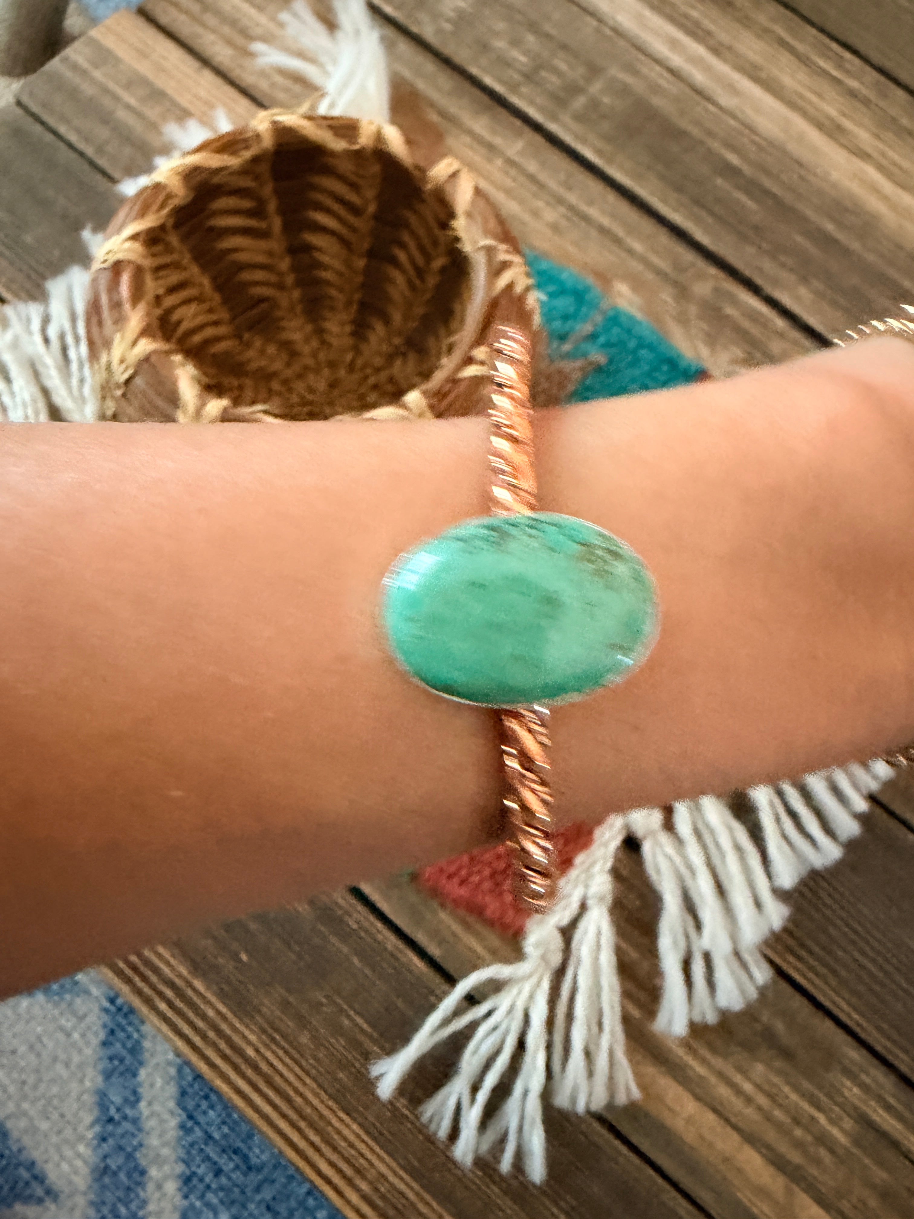 Handcrafted Turquoise & Copper Twisted Cuff Bracelet by Julia Etsitty