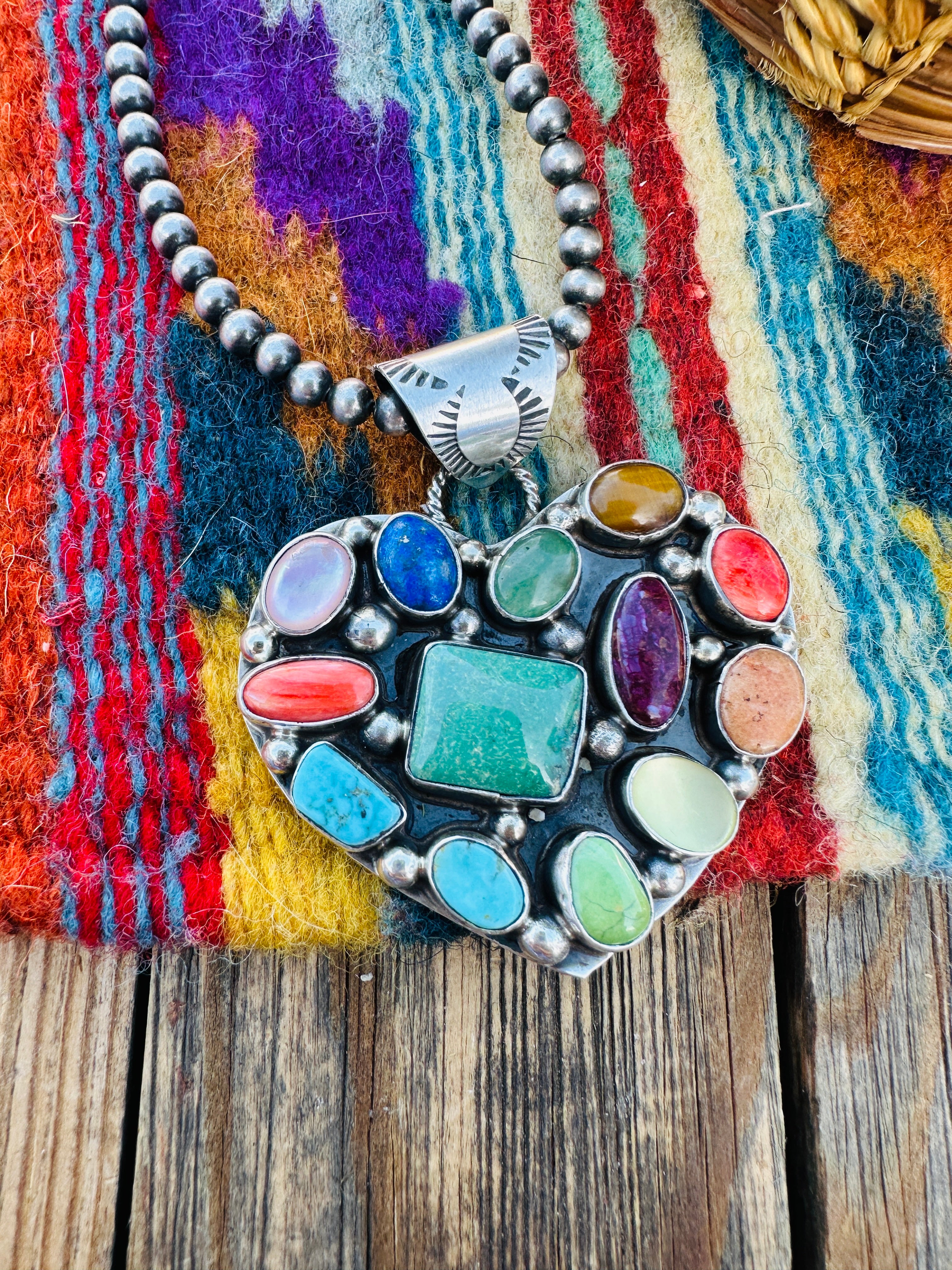 Handcrafted Multi Stone & Sterling Silver Heart Pendant by Jacqueline Silver