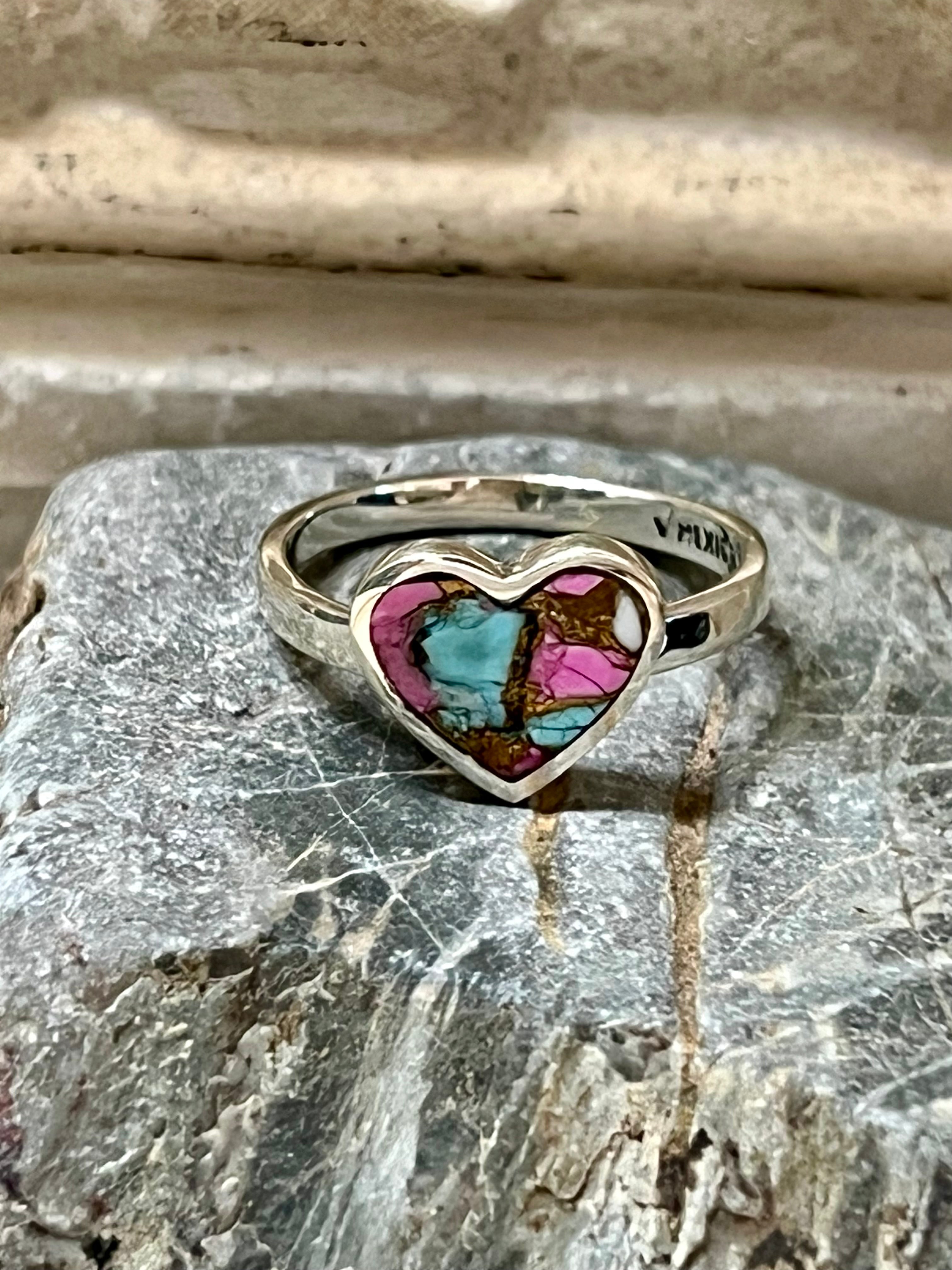 Cotton Candy Sterling Silver Heart Ring Size 8