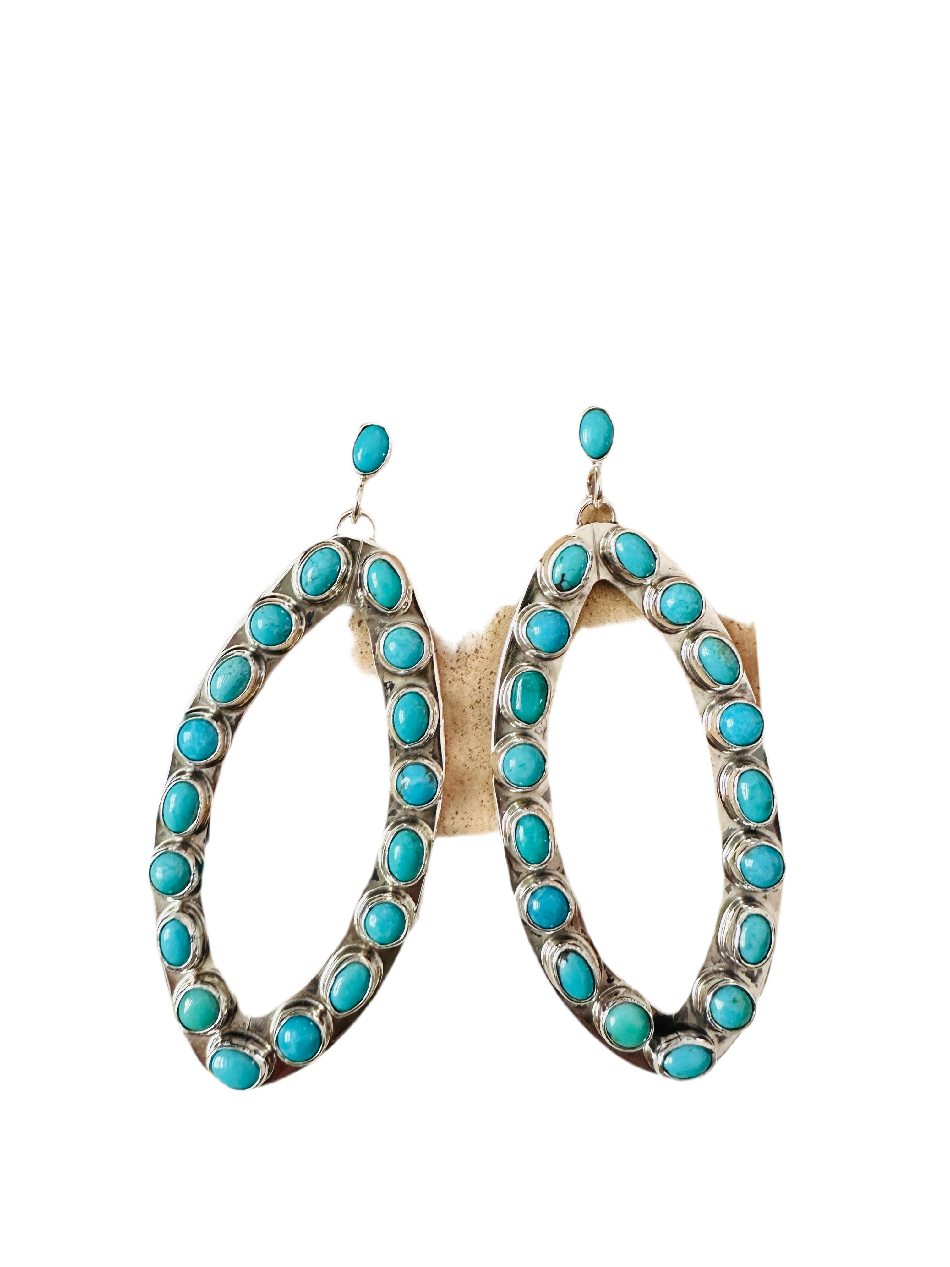 Navajo Sterling Silver & Turquoise Cluster Dangle Earrings