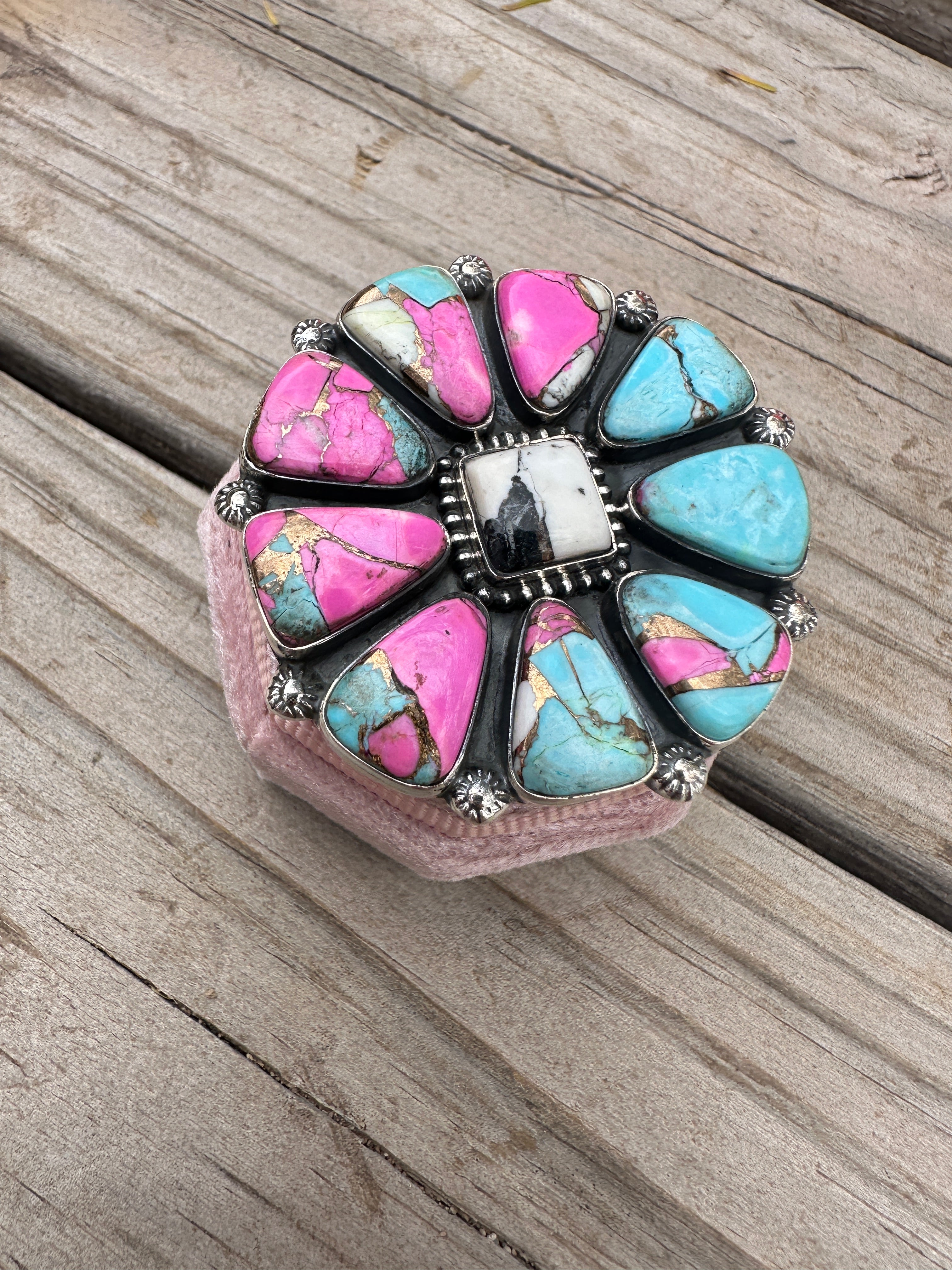 Handmade Cotton Candy Sterling Adjustable Cluster Statement Ring