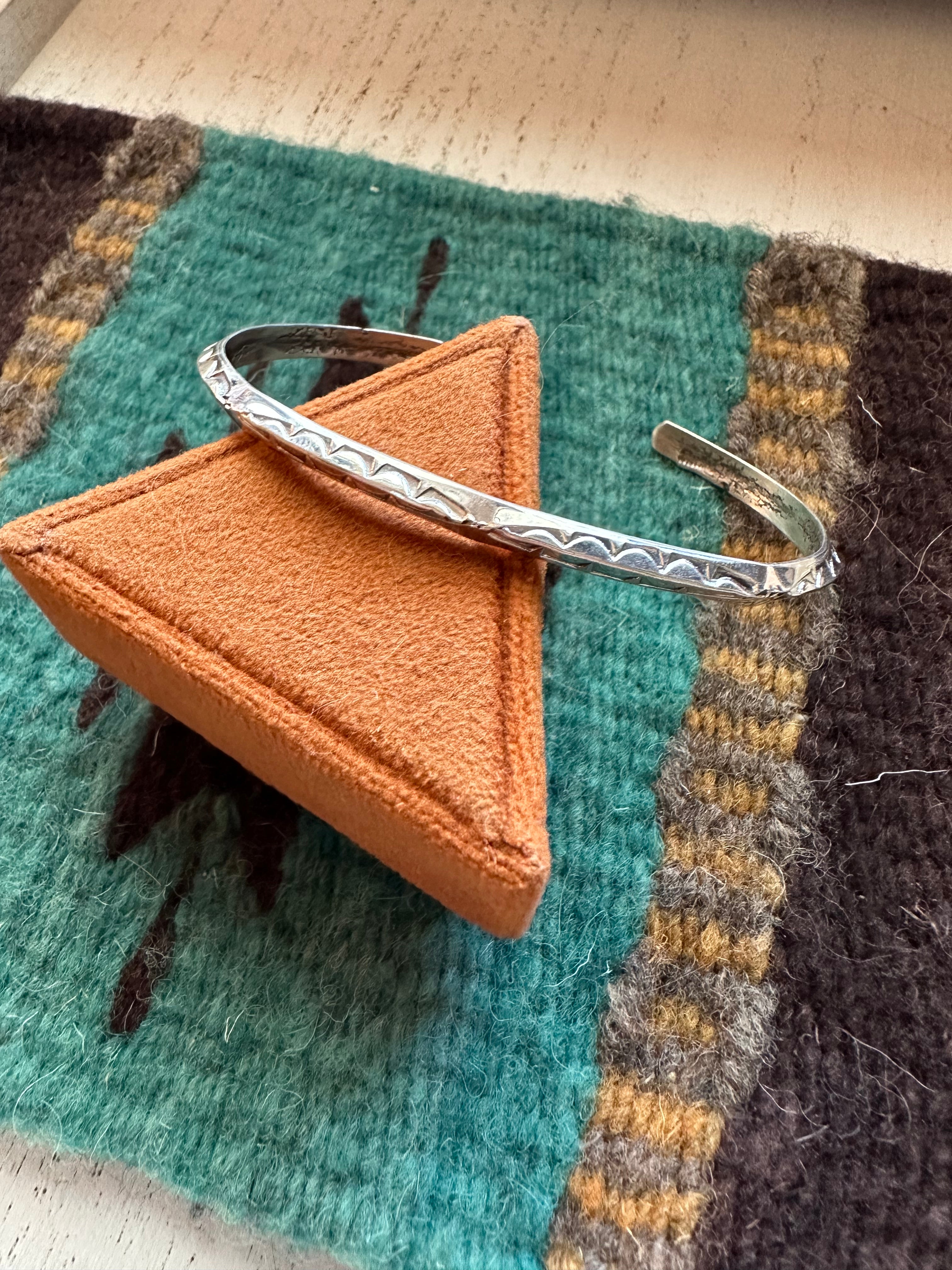 Handcrafted “The Tahe Stacker” Sterling Silver Star Adjustable Thin Cuff Bracelet Signed L Tahe