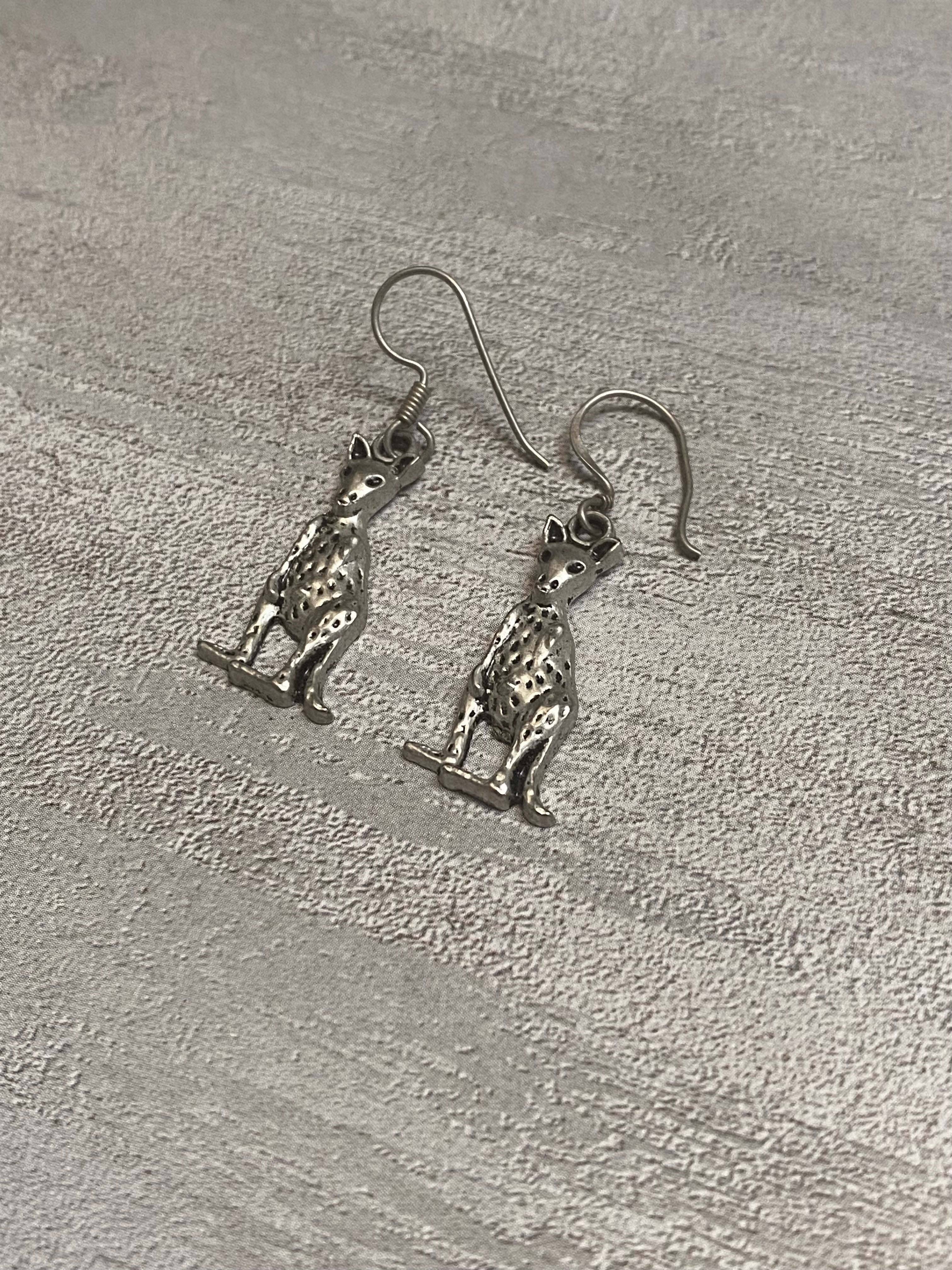 Sterling Silver Bastet Egyptian Cat Dangle Earrings