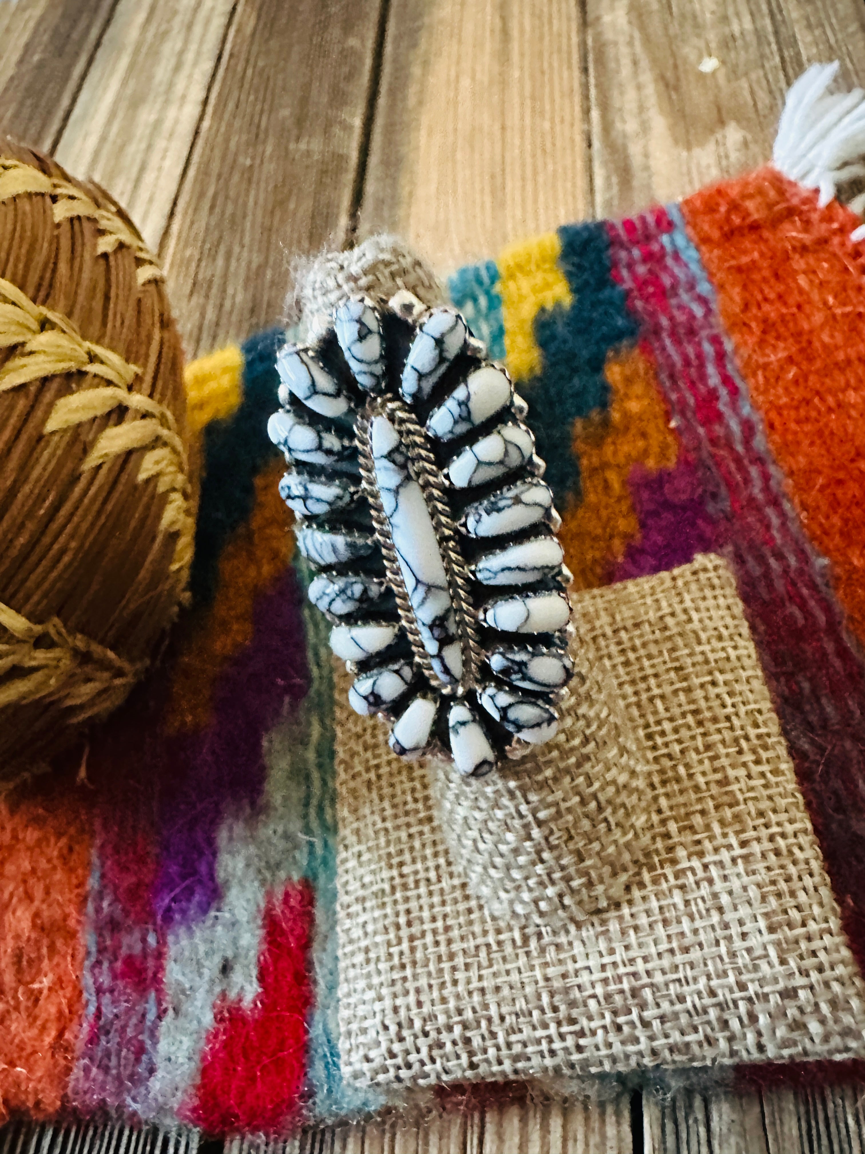 Handcrafted Sterling Silver & Howlite Cluster Ring Size 6