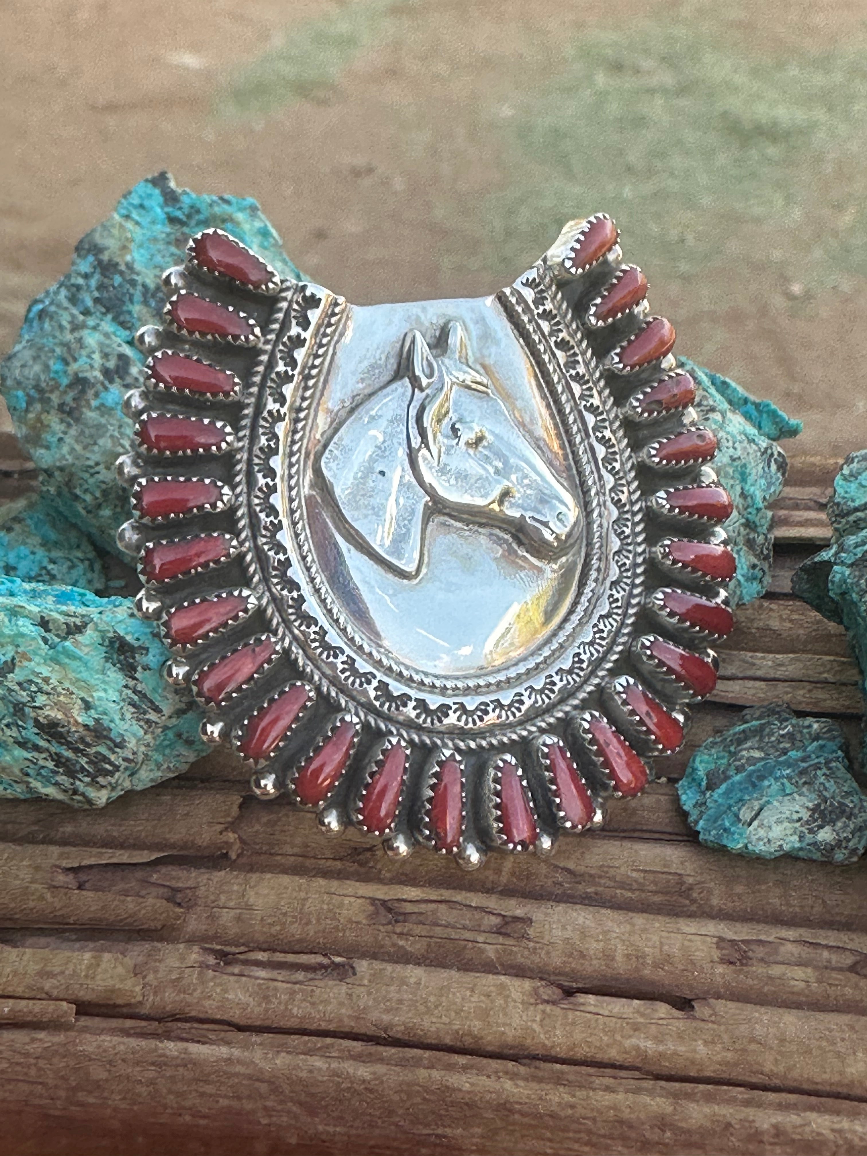 Handcrafted Sterling Silver & Coral Adjustable Horse Ring by Donovan Wilson