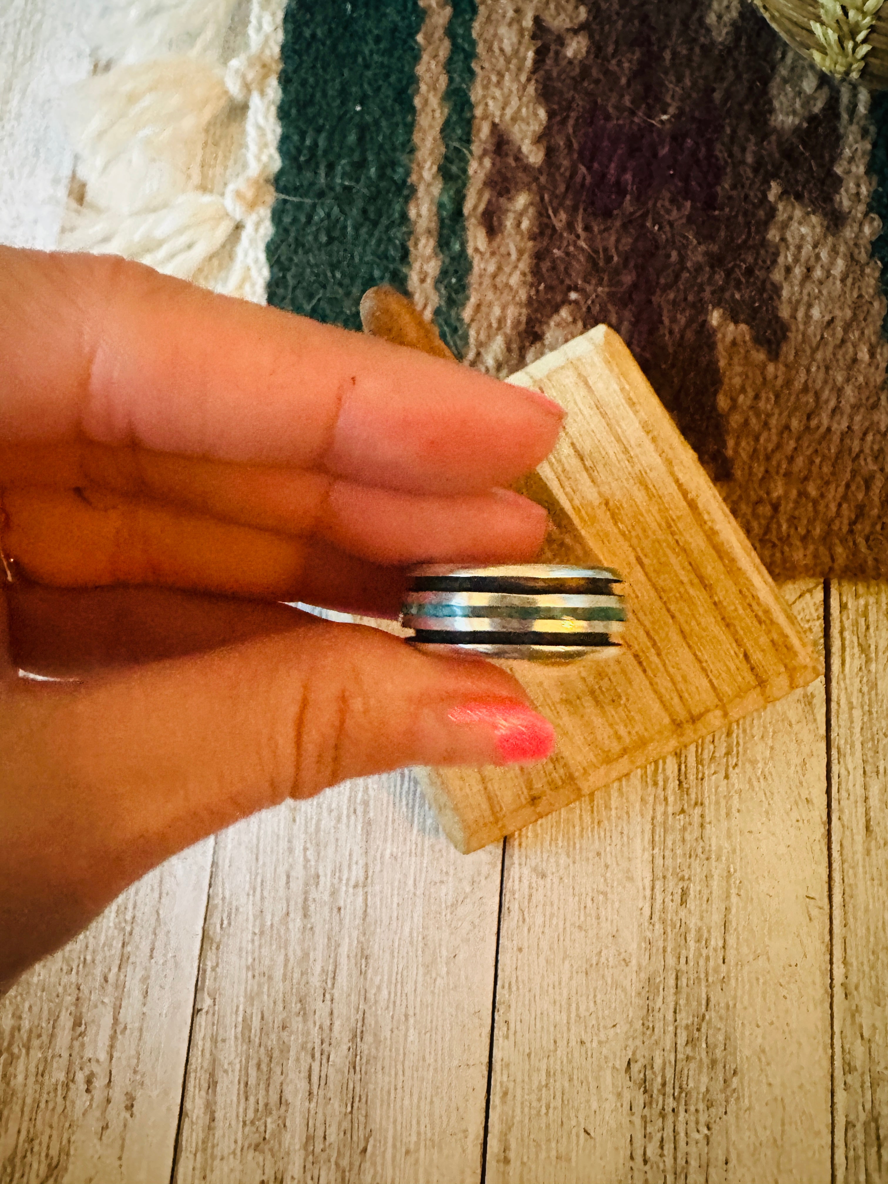 Handcrafted Sterling Silver & Turquoise Inlay Band Ring