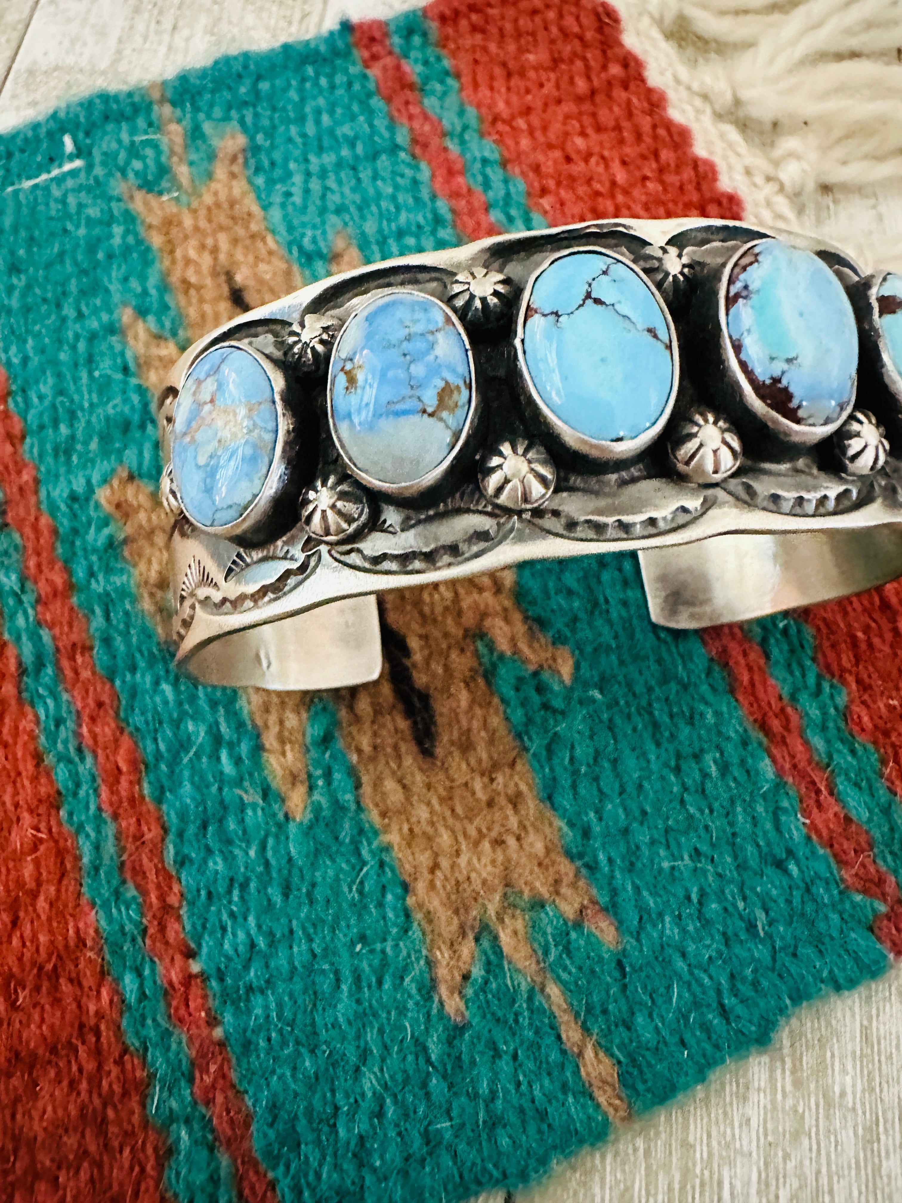 Handcrafted Sterling Silver & Golden Hills Turquoise Cuff Bracelet by Chimney Butte /