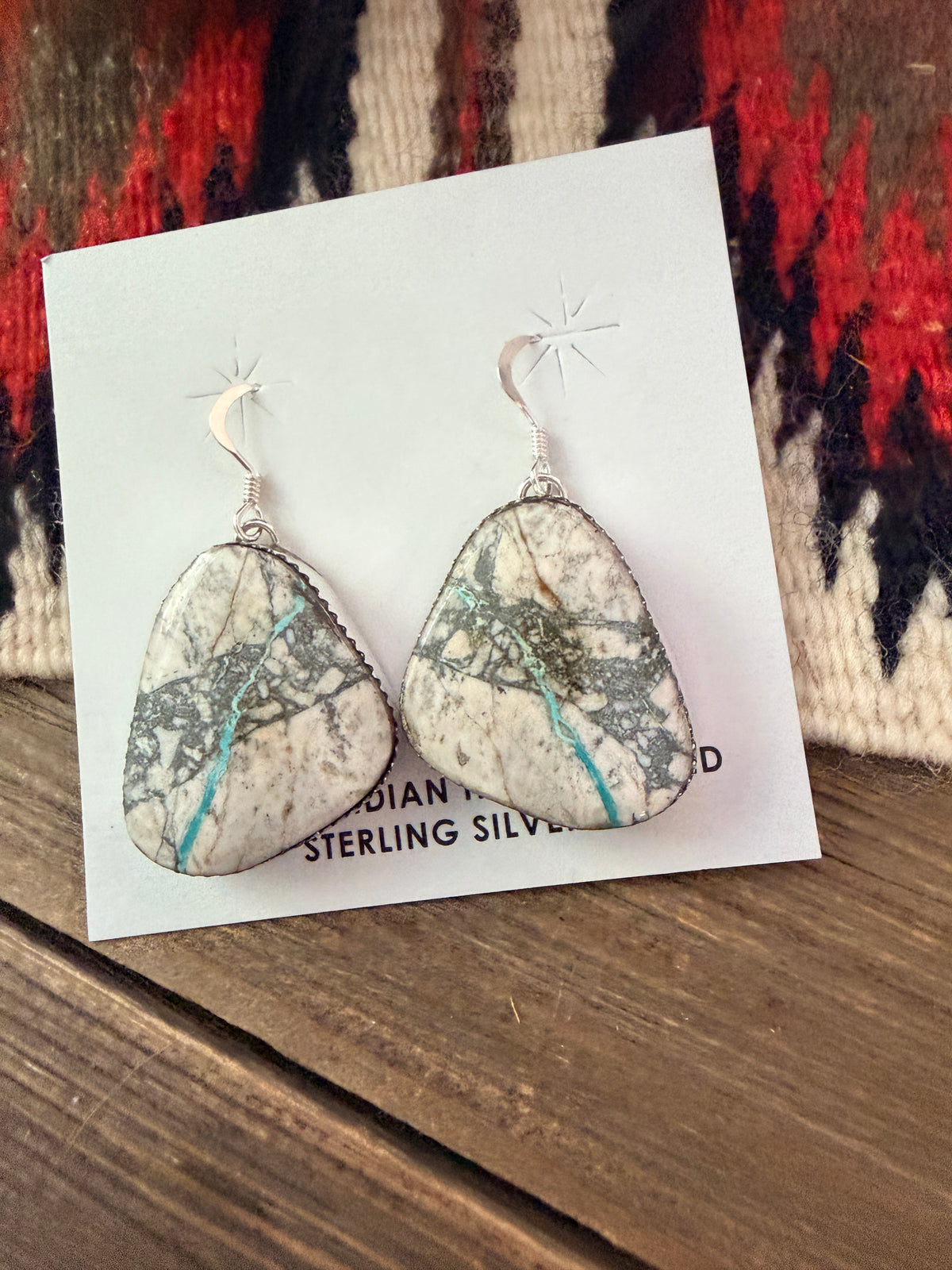 Handcrafted Ribbon Turquoise & Sterling Silver Dangle Earrings by Lorenzo Arviso Jr.