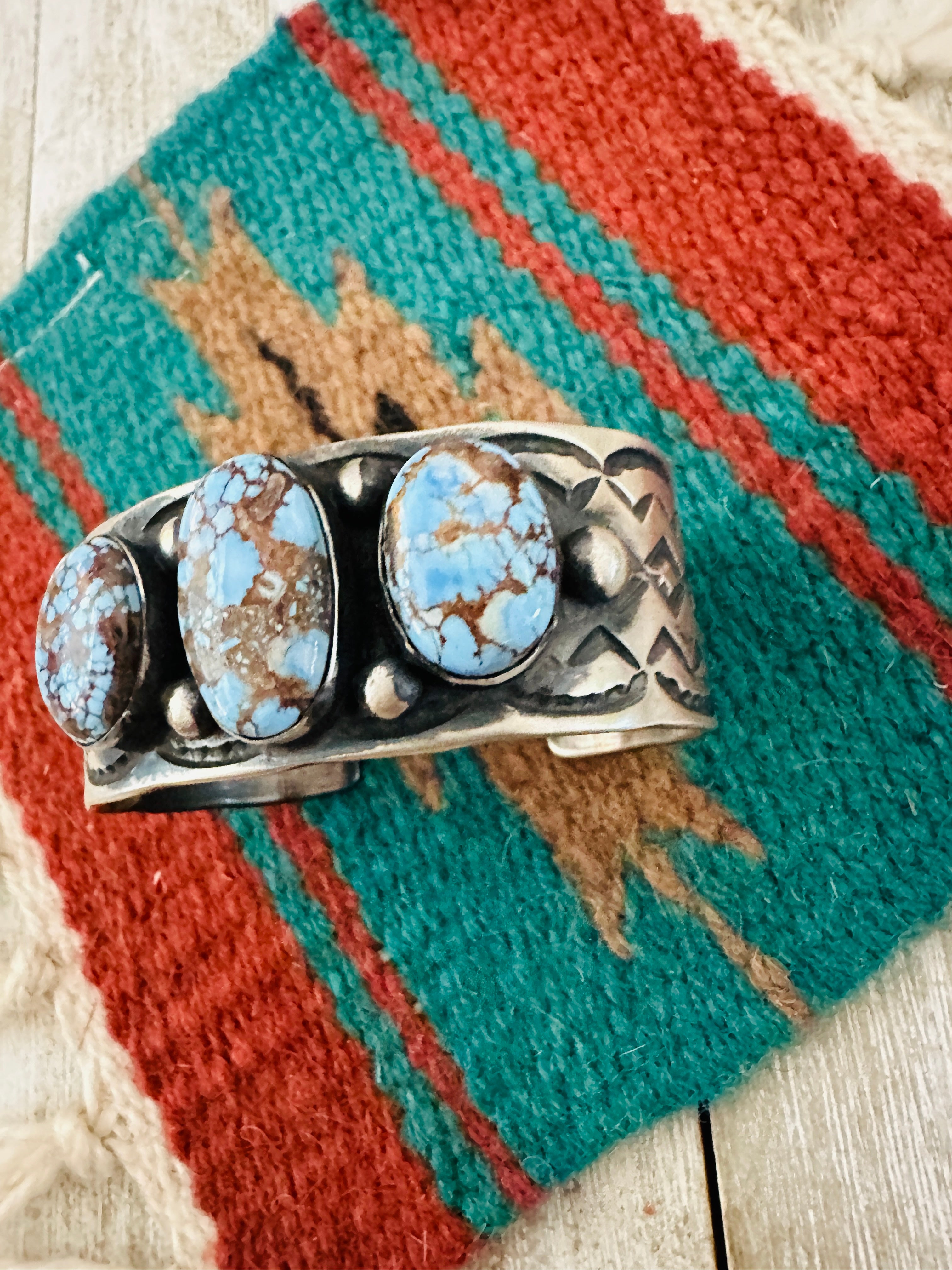 Handcrafted Sterling Silver & Golden Hills Turquoise Cuff Bracelet by Chimney Butte /