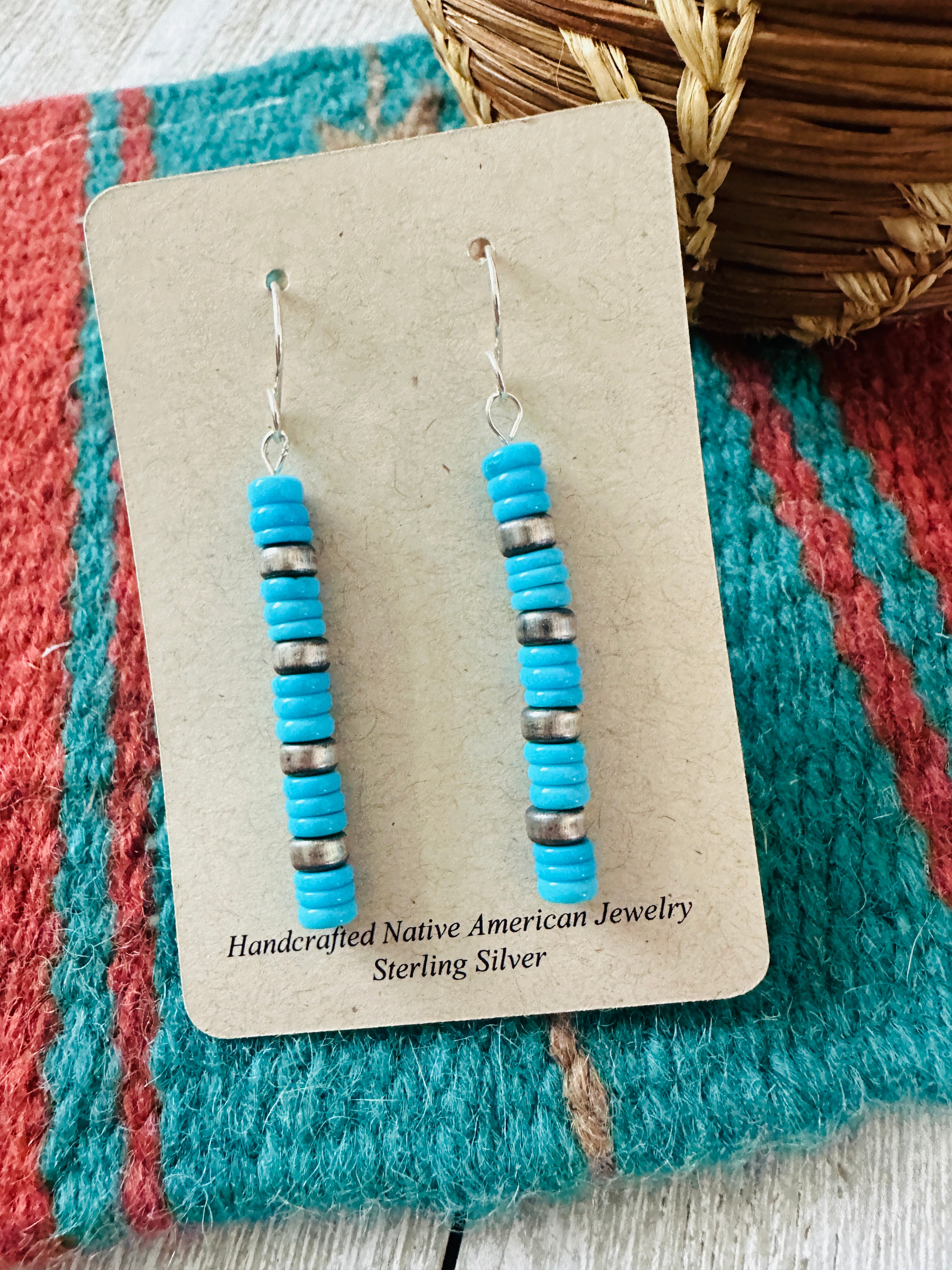 Handcrafted Turquoise & Sterling Silver Beaded Dangle Earrings