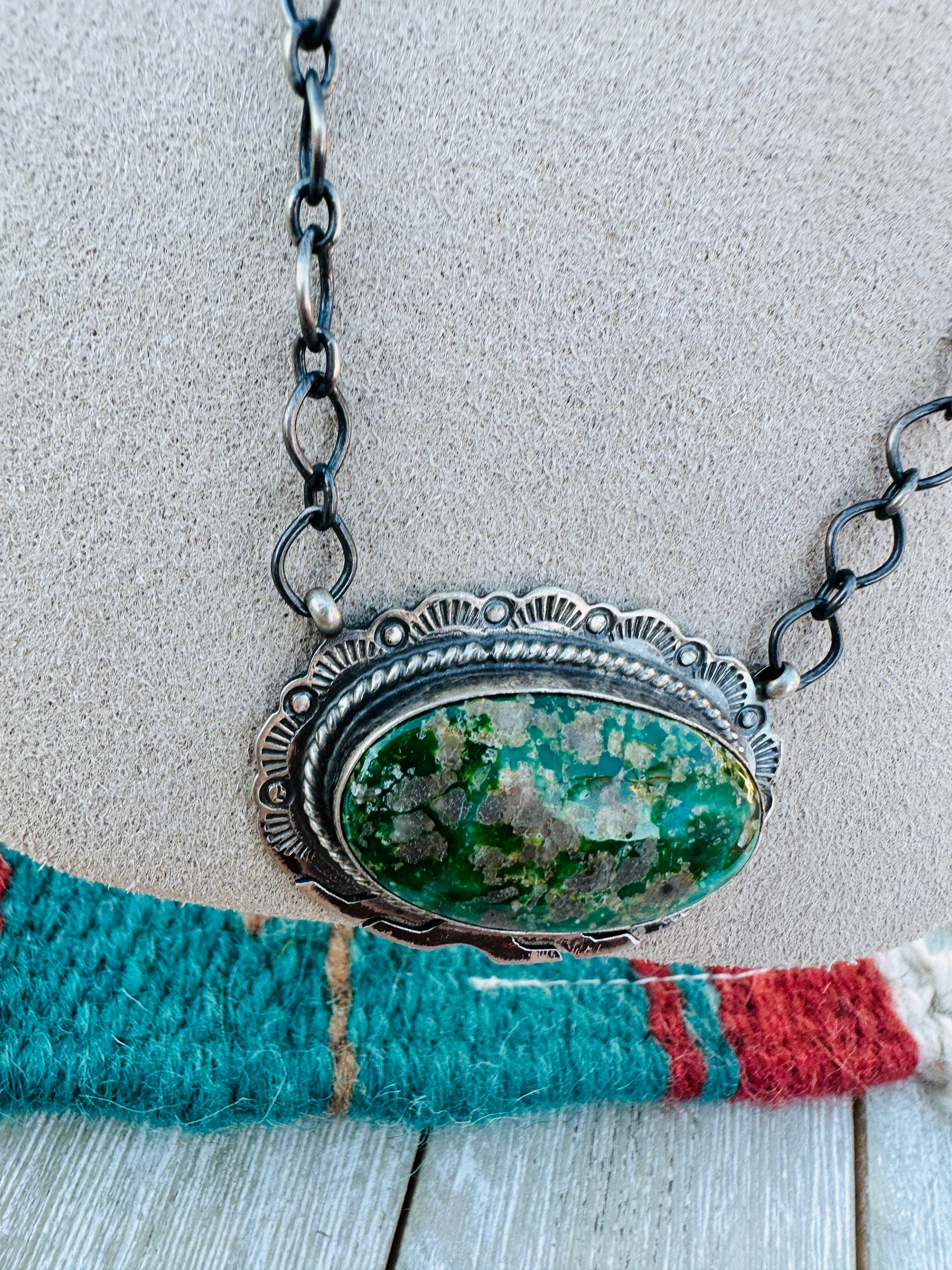 Handcrafted Sterling Silver 18” Link Chain & Turquoise Necklace