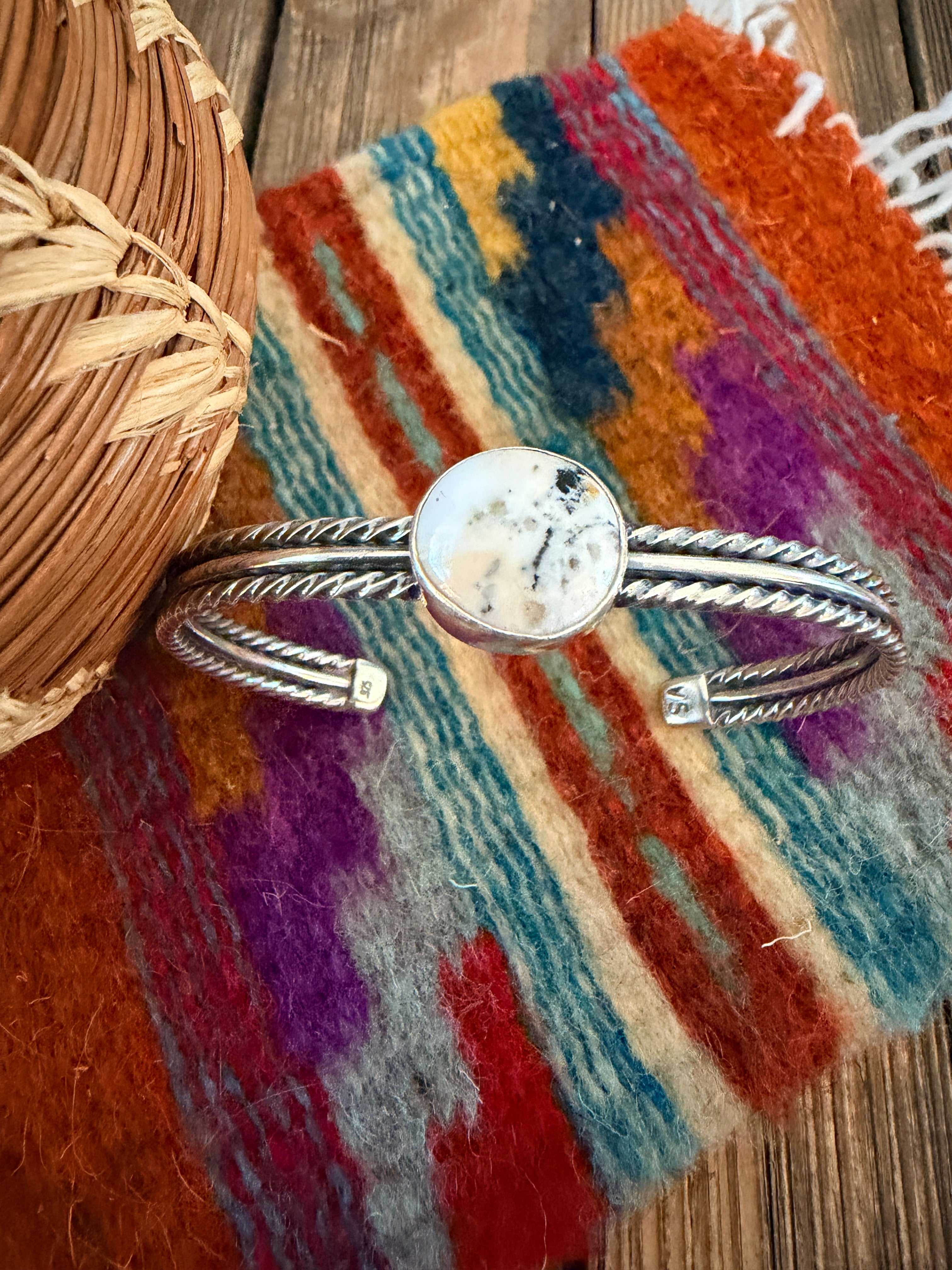 Handcrafted White Buffalo & Sterling Silver Cuff Bracelet