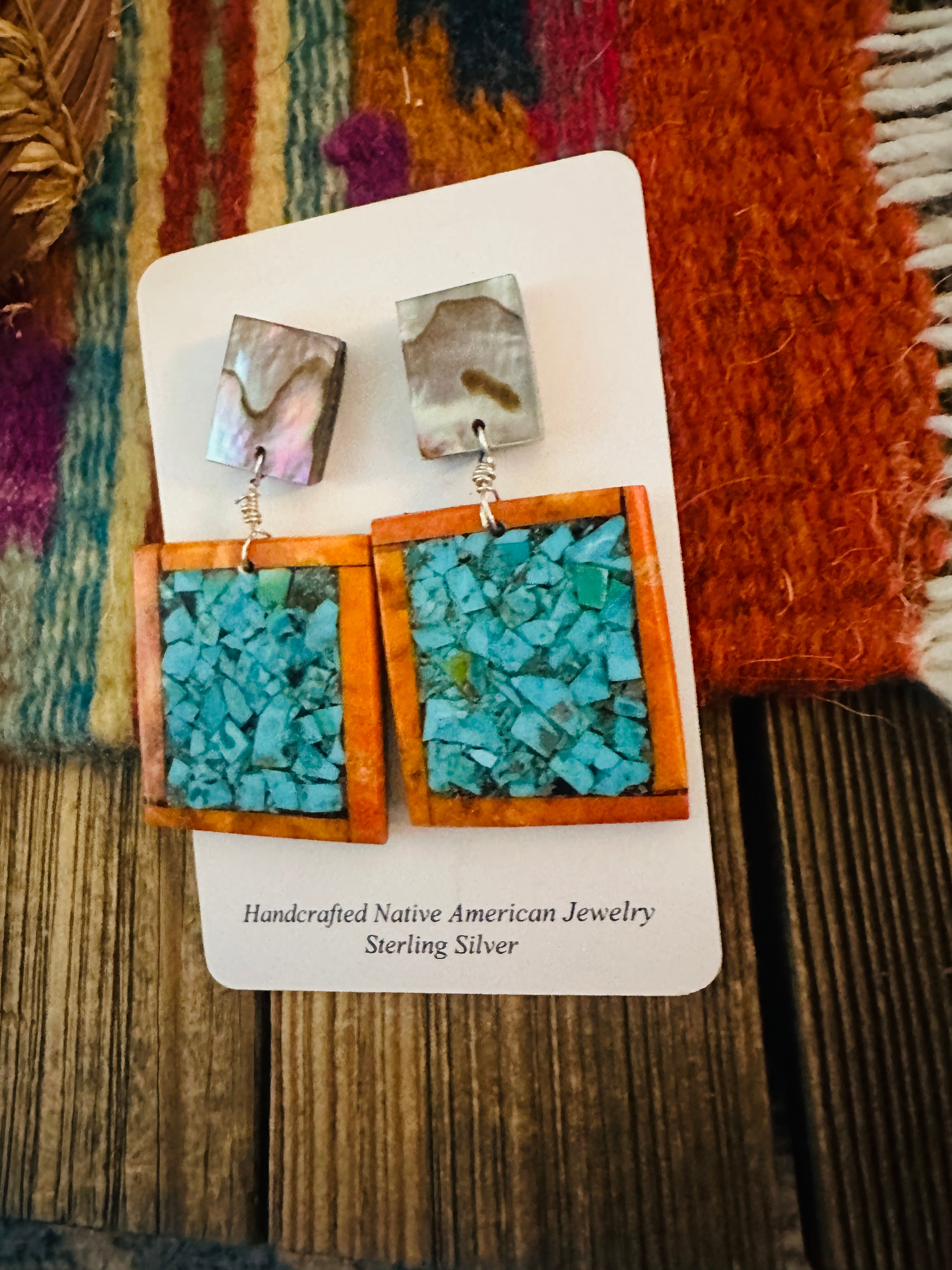 Handcrafted Multi Stone Inlay Dangle Earrings