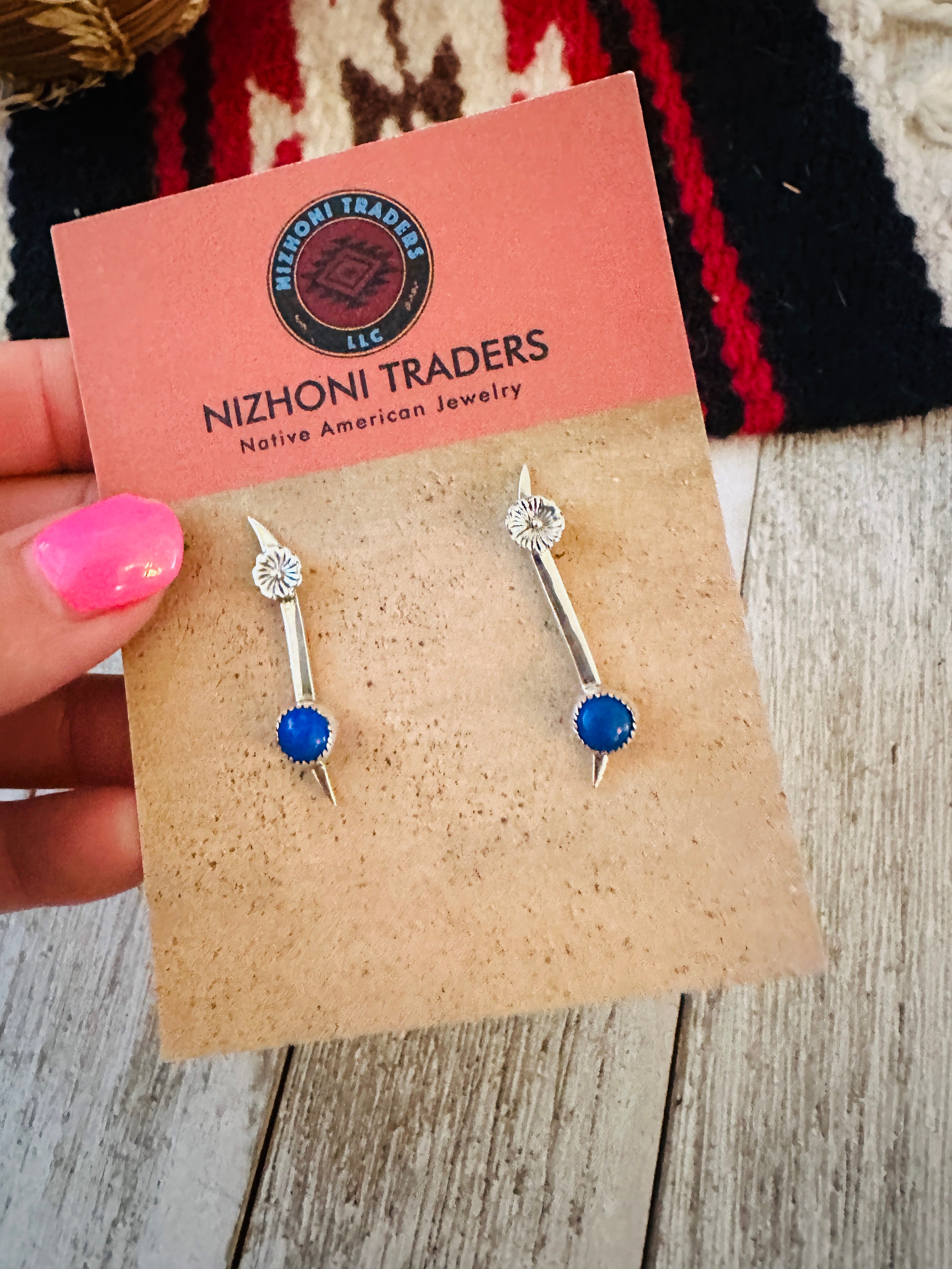 Navajo Lapis and Sterling Silver Dangle Earrings