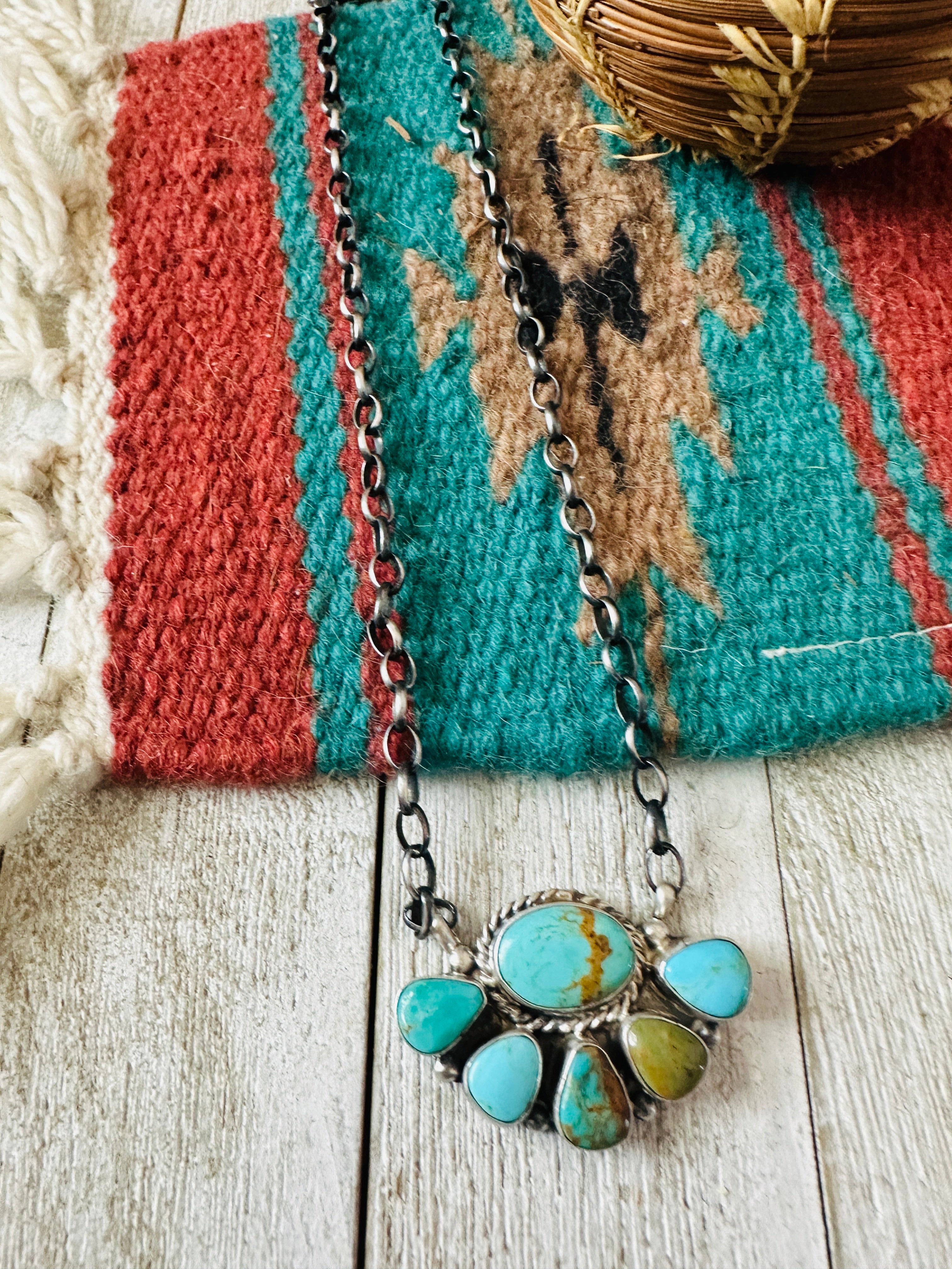 Handcrafted Sterling Silver & Turquoise Cluster Necklace by Elouise Kee