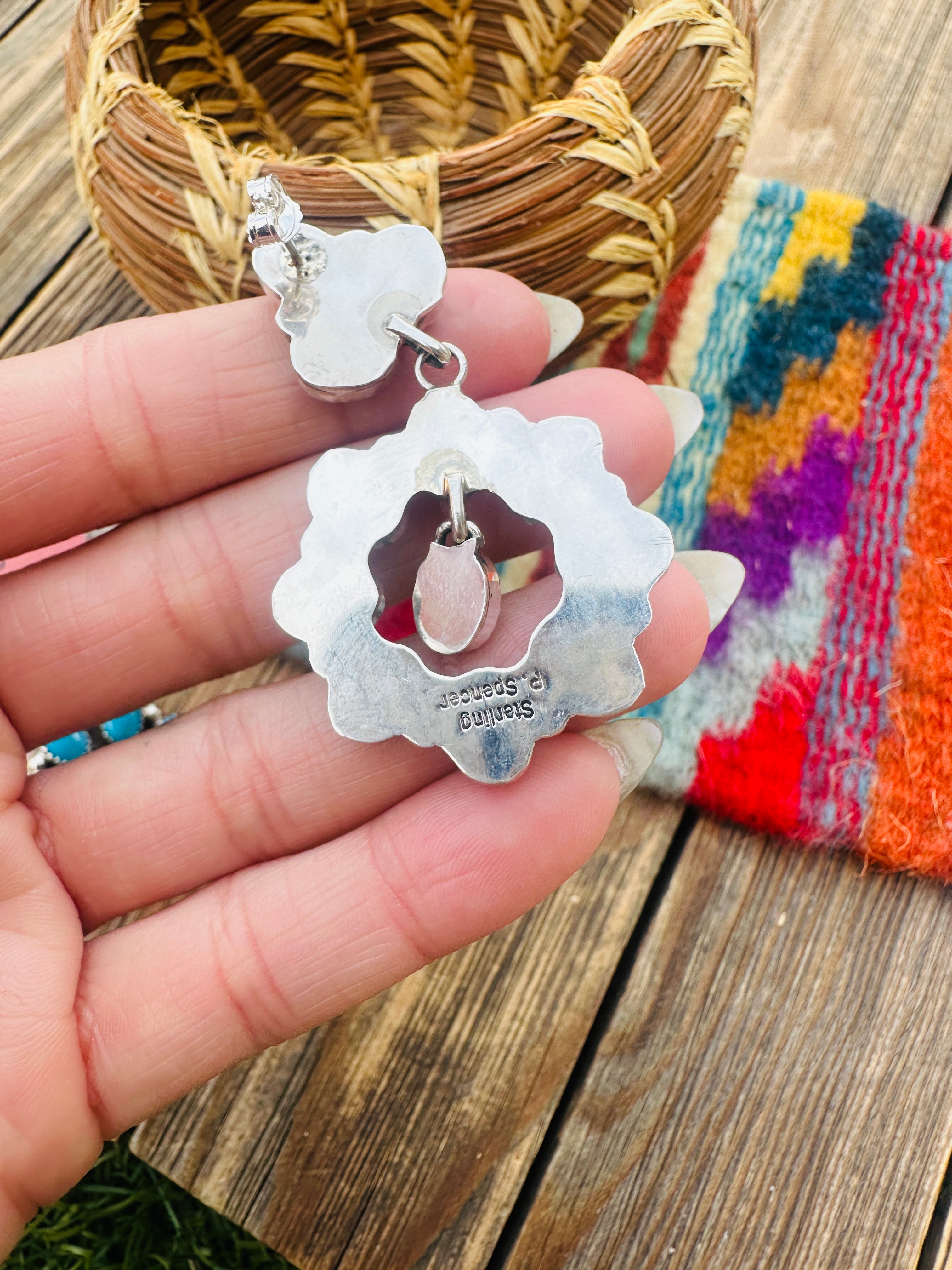 Handcrafted Blue Ridge Turquoise & Sterling Silver Cluster Dangle Earrings