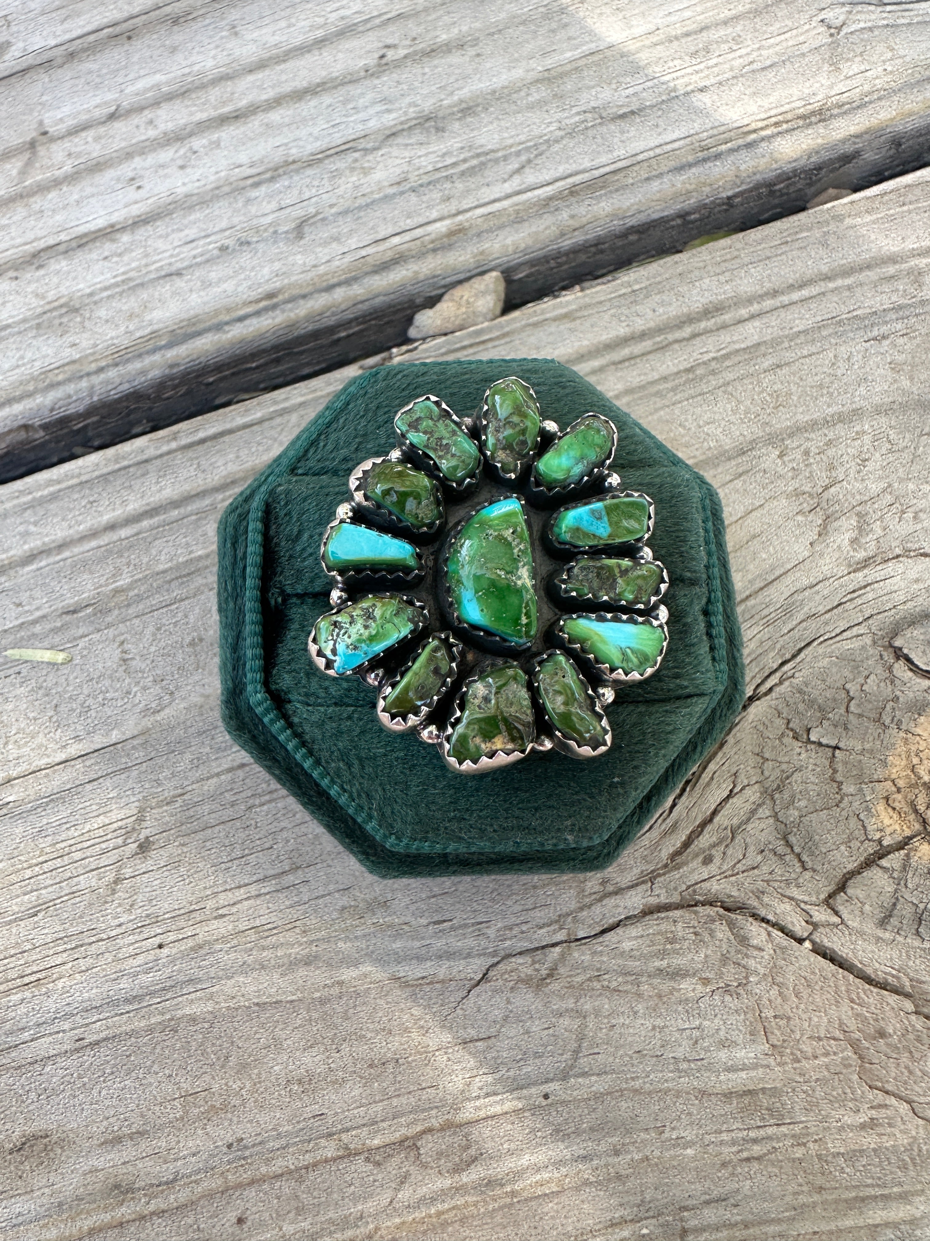 Handmade Sonoran Mountain Turquoise & Sterling Silver Adjustable Cluster Ring