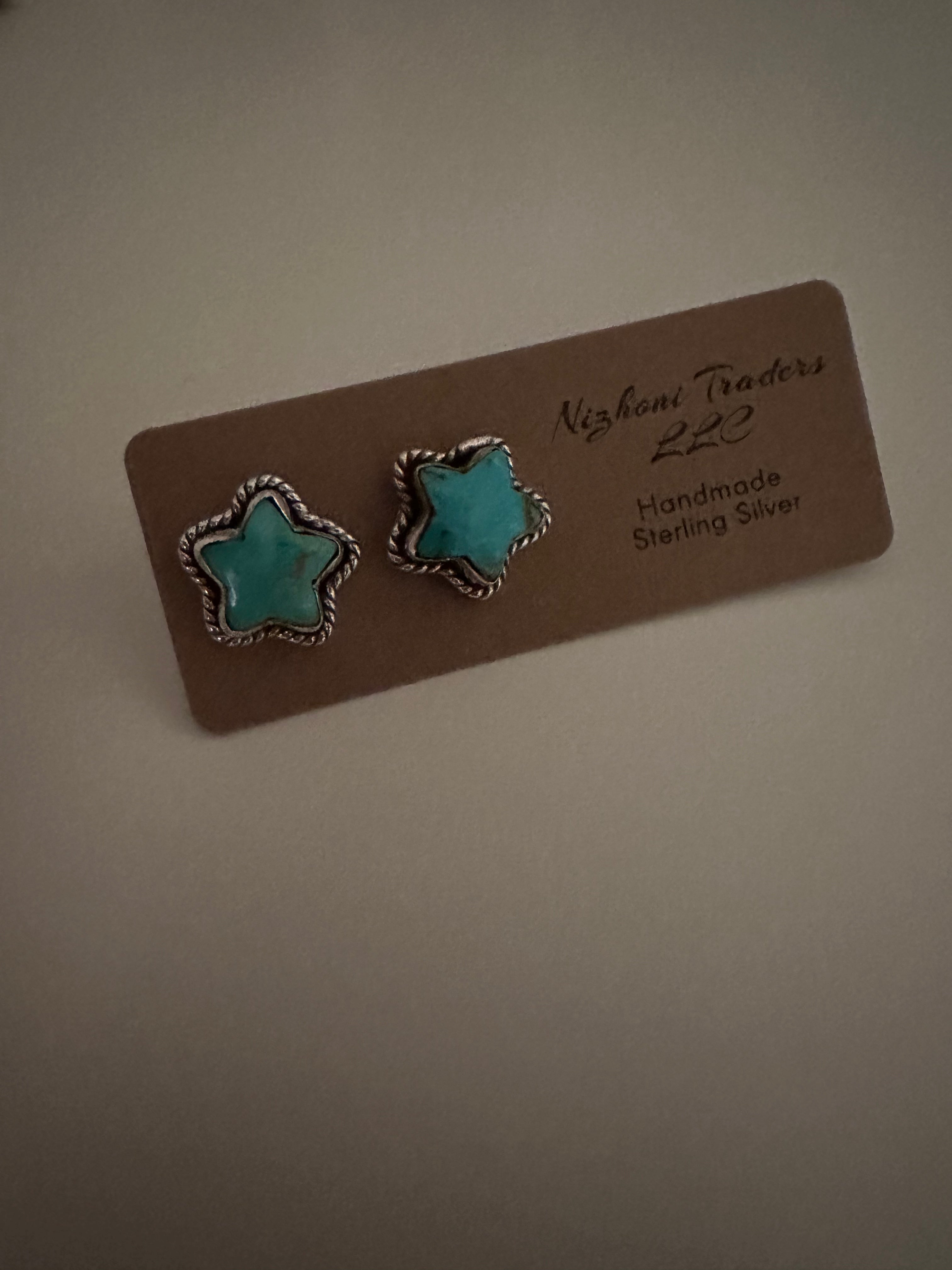 Handmade Sizzling Star Sterling Silver & Turquoise Post Earrings