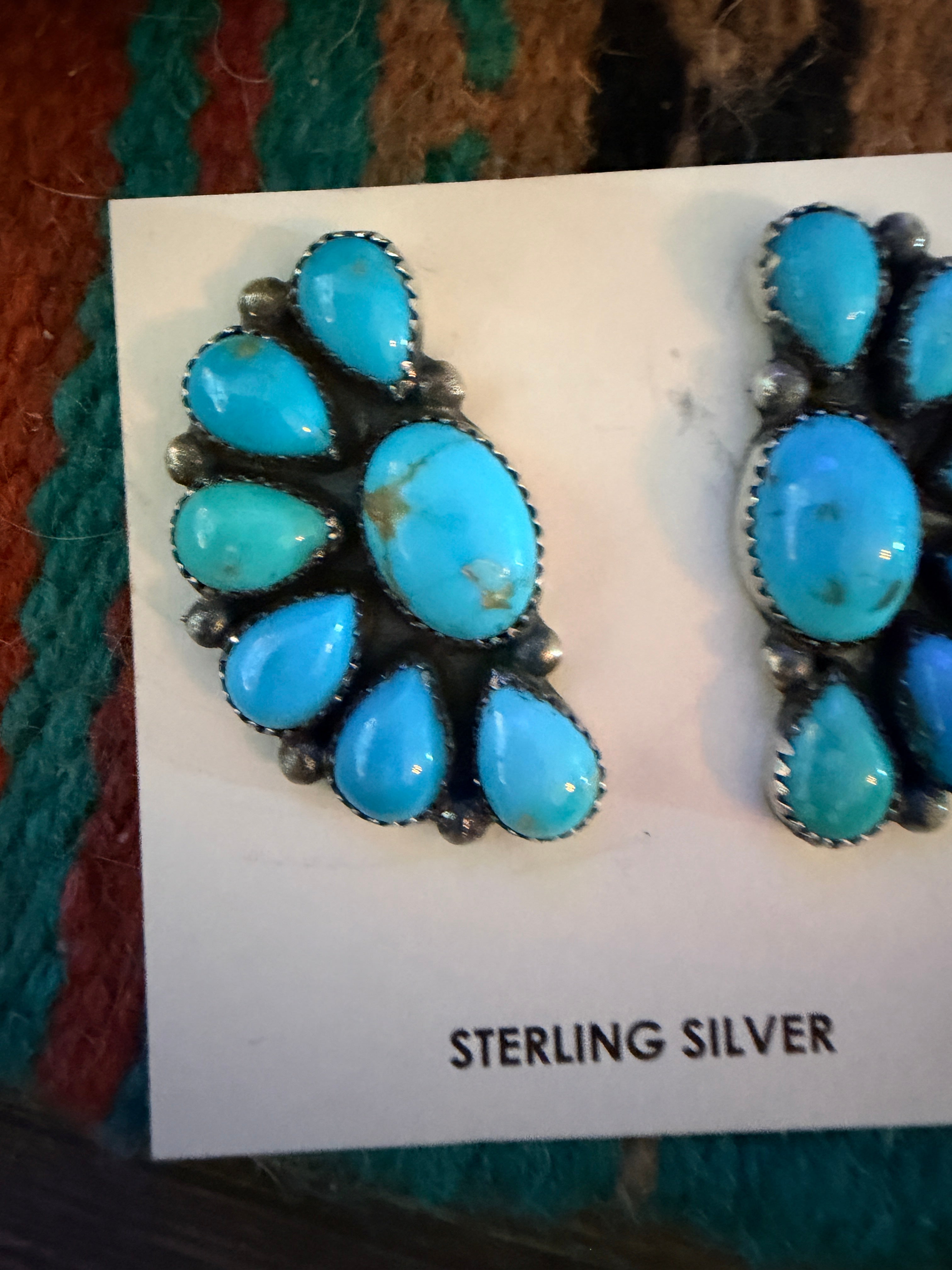 Handcrafted Turquoise & Sterling Silver Post Earrings by Hiram Largo