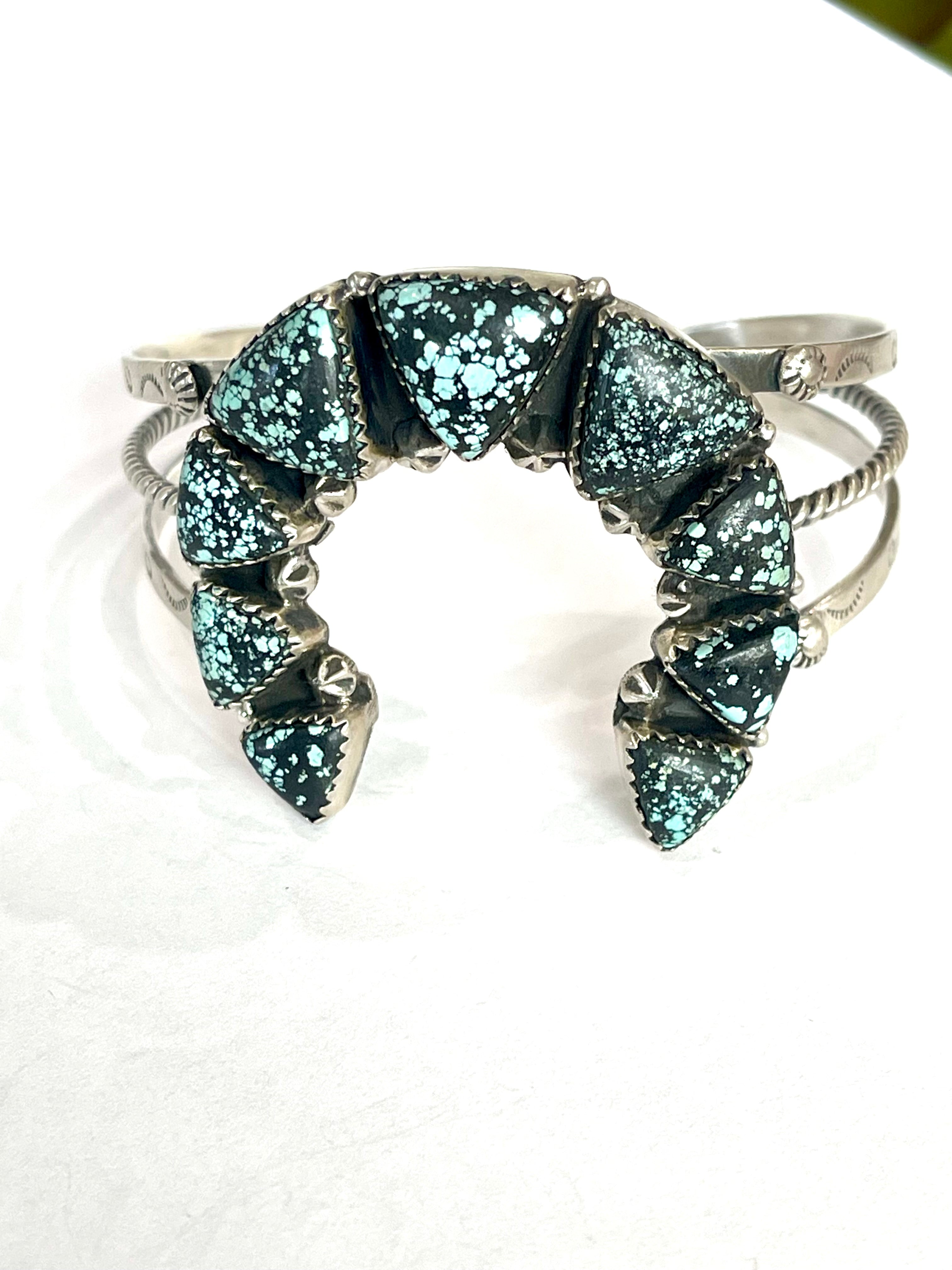 Handmade New Lander Turquoise & Sterling Silver Cuff Bracelet /