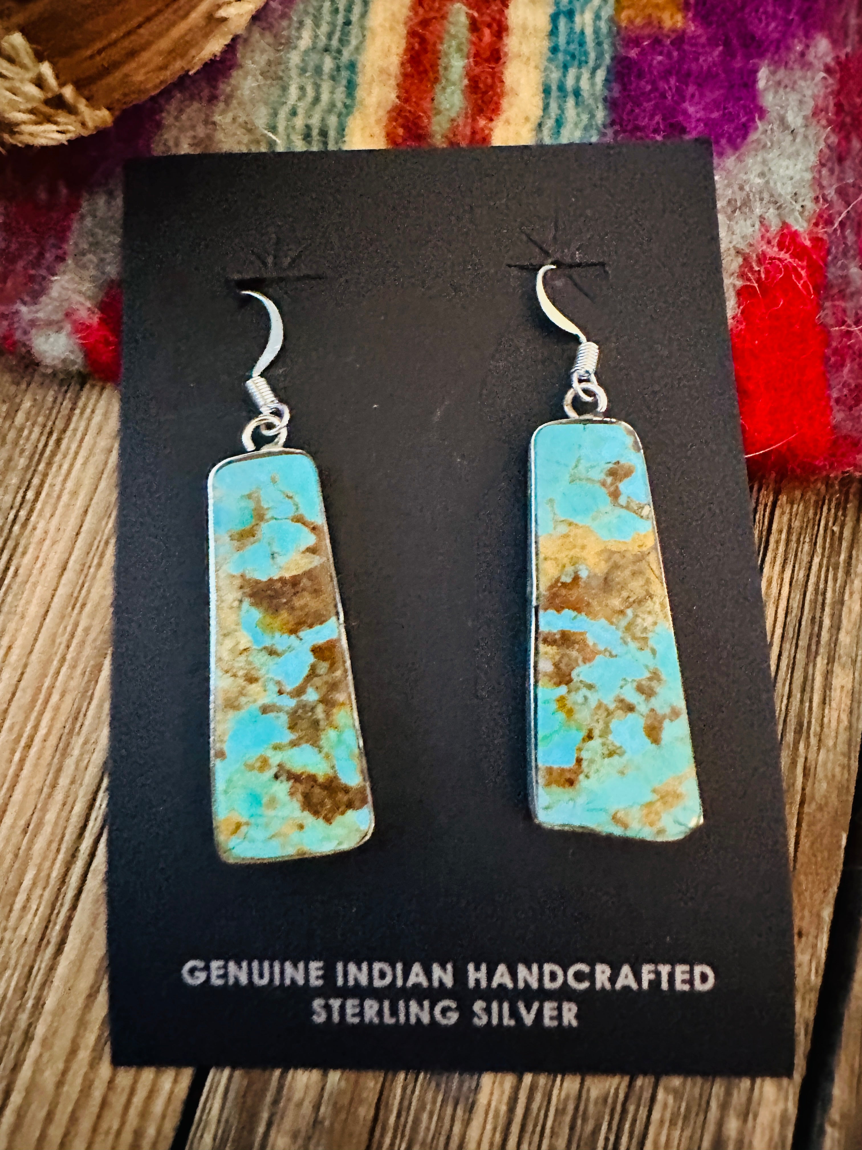 Handcrafted Turquoise & Sterling Silver Slab Dangle Earrings