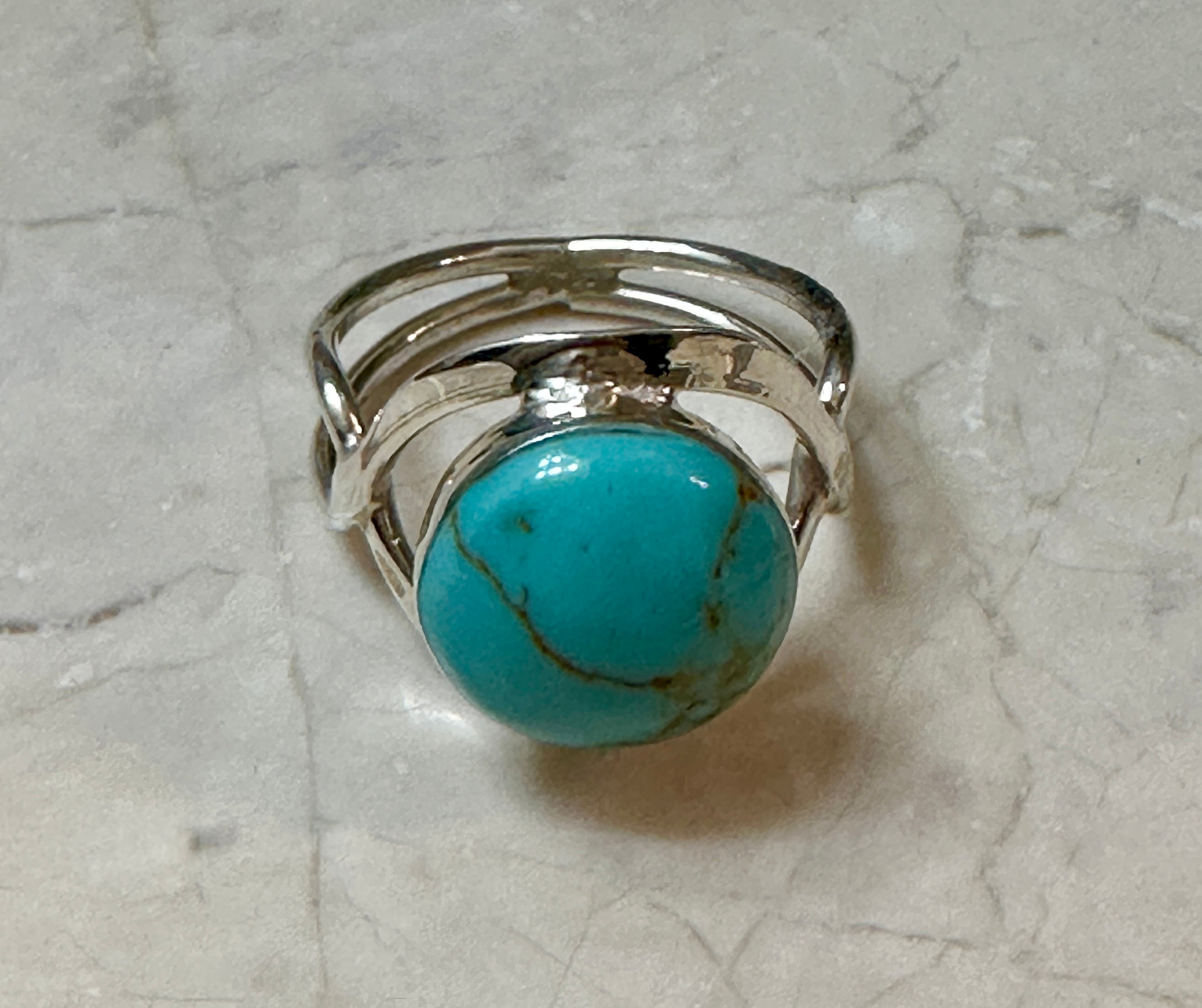 Round Frame Turquoise Sterling Silver Ring