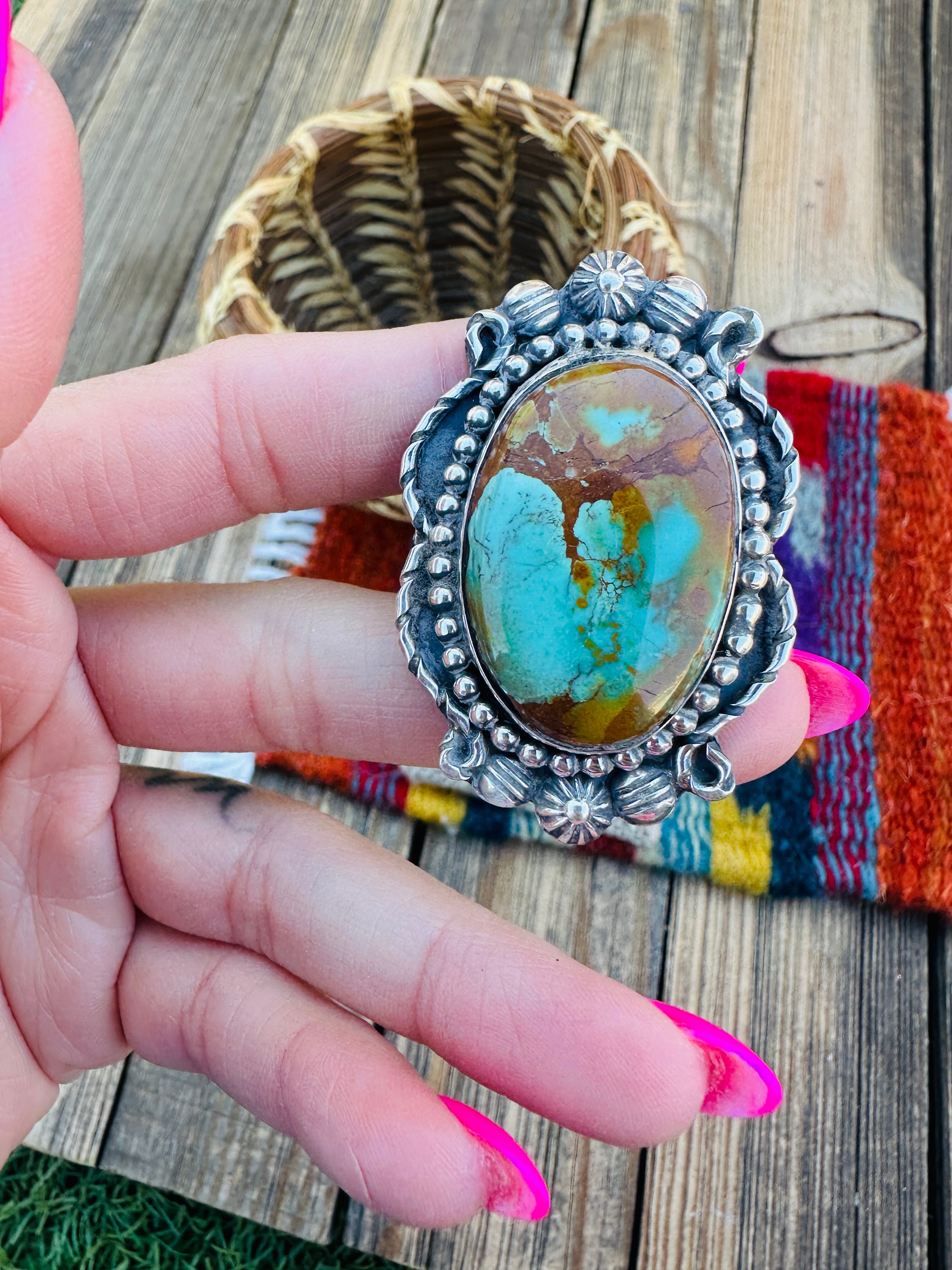 Handcrafted Pilot Mountain Turquoise & Sterling Silver Ring 7.25 by Rosella Paxson