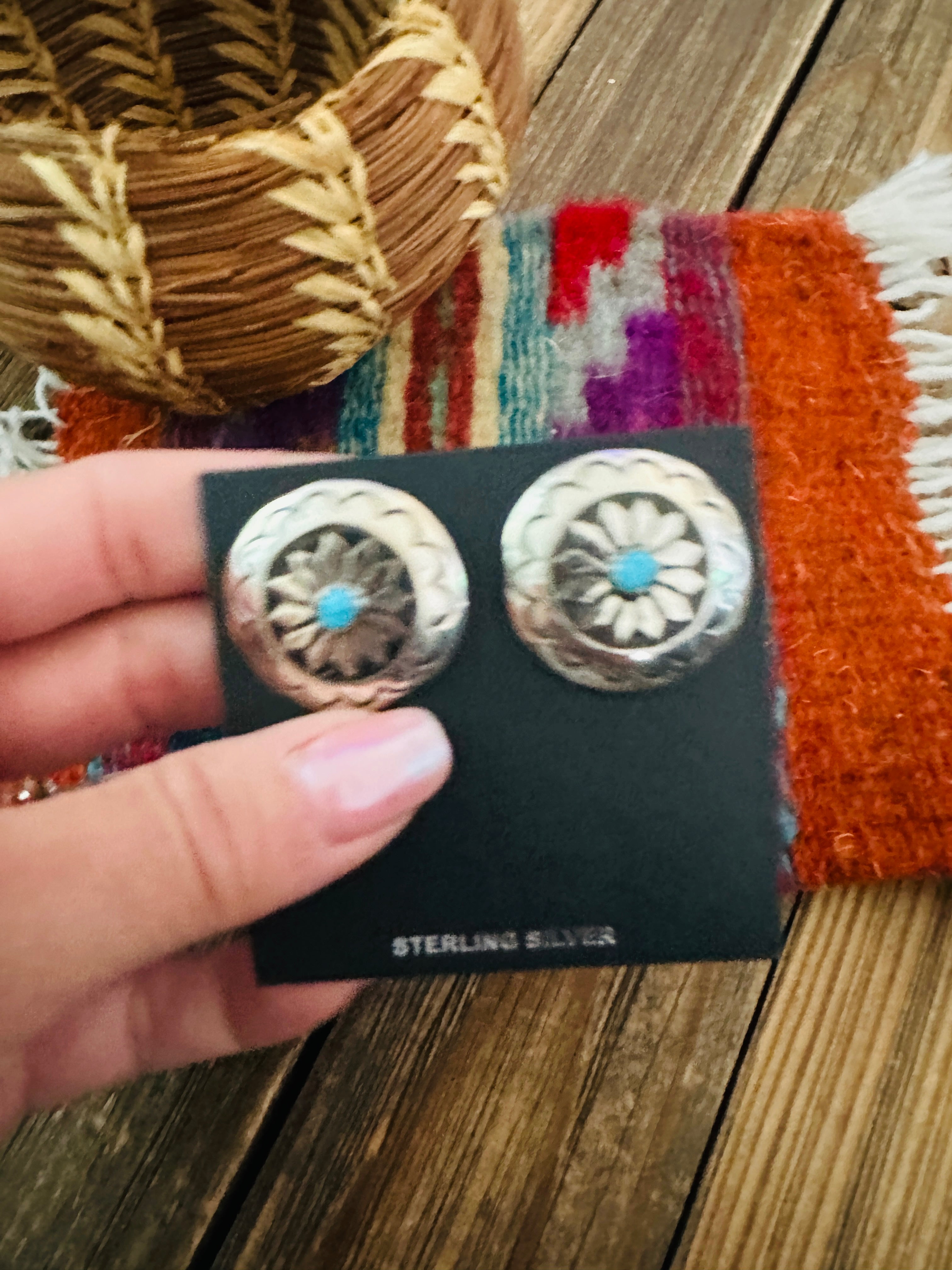 Handcrafted Turquoise & Sterling Silver Concho Post Earrings