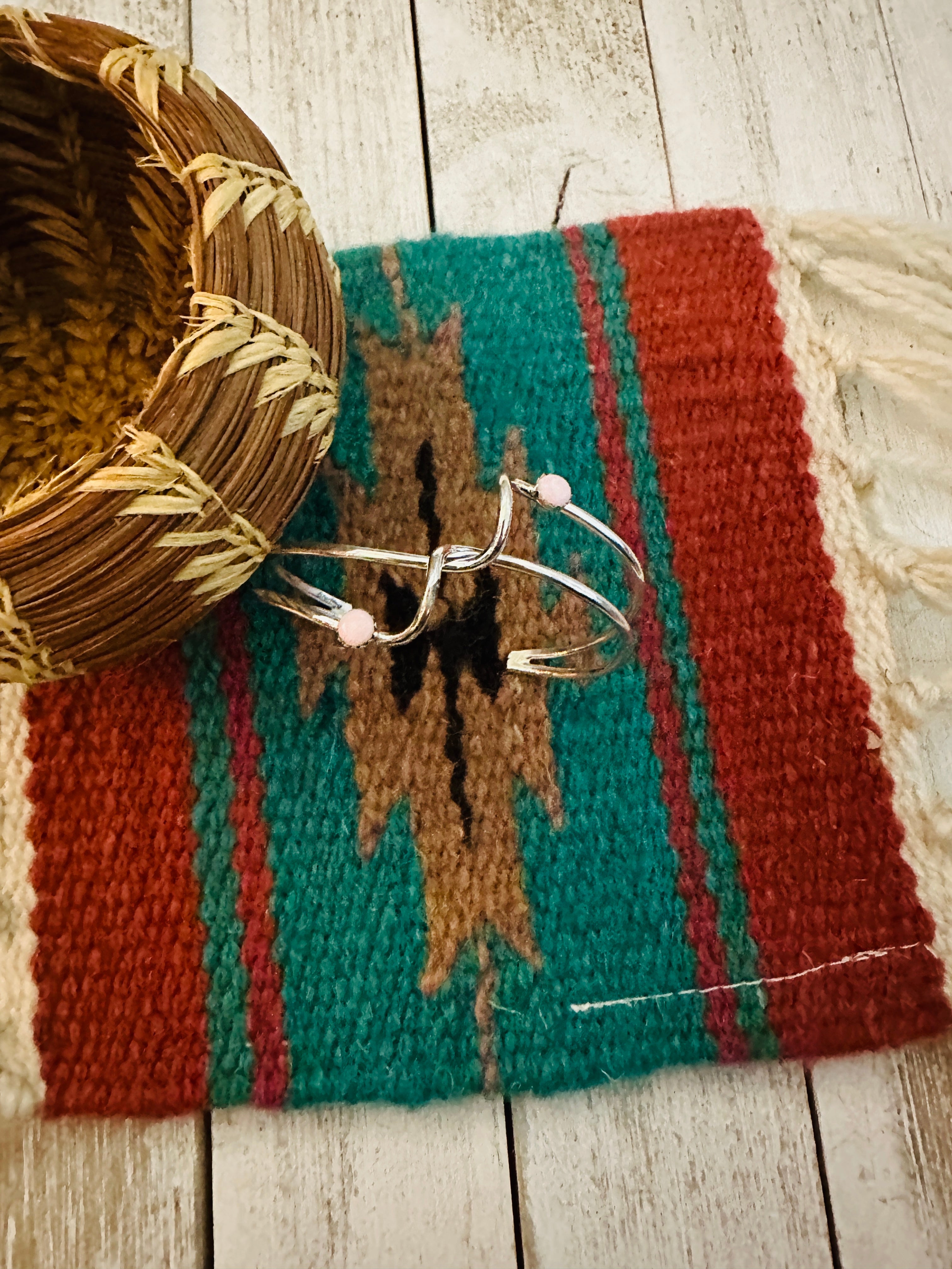 Handcrafted Queen Pink Conch Shell & Sterling Silver Cuff Bracelet