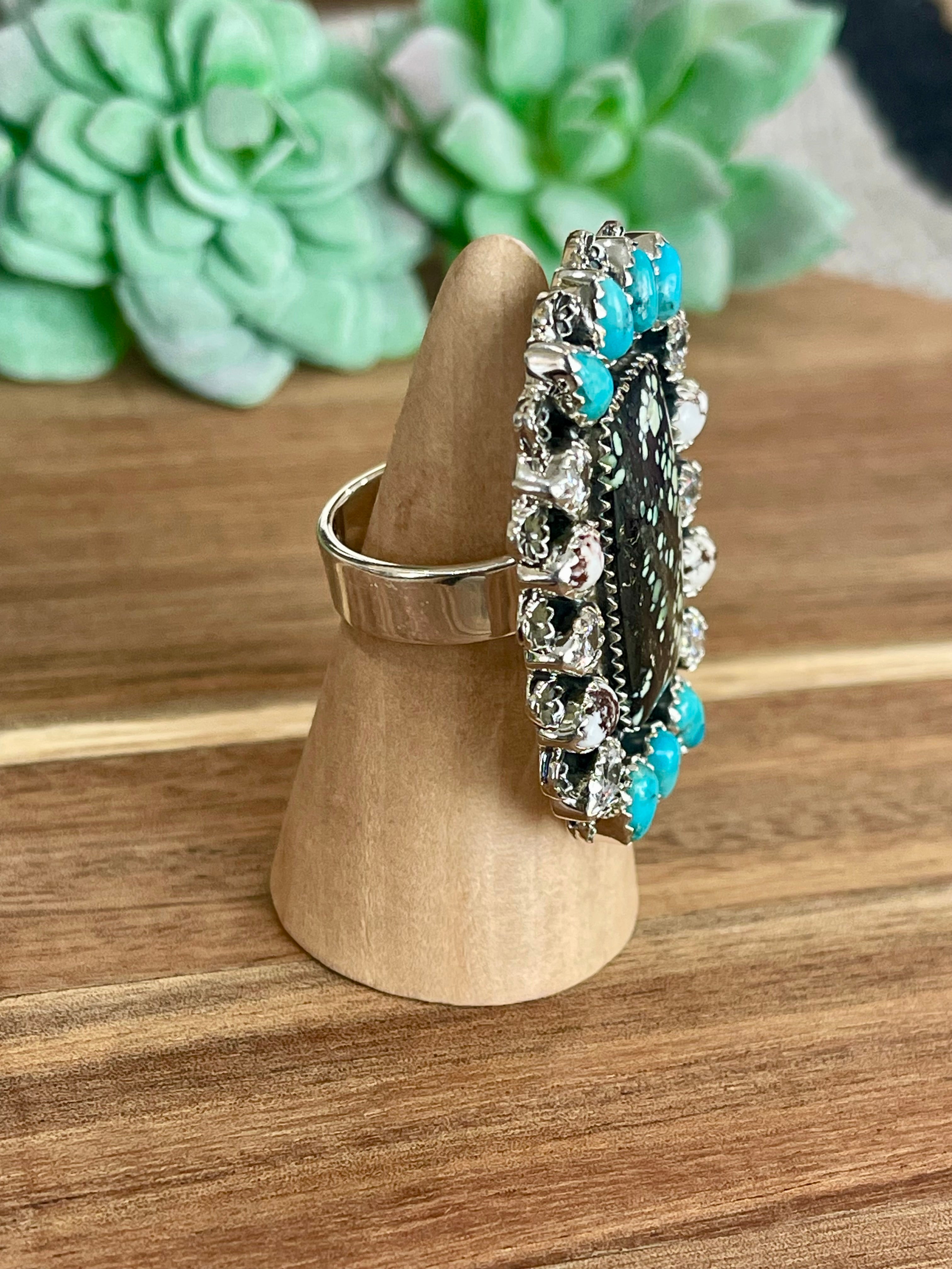 Beautiful Handmade Multi Stone And Sterling Silver Adjustable Ring