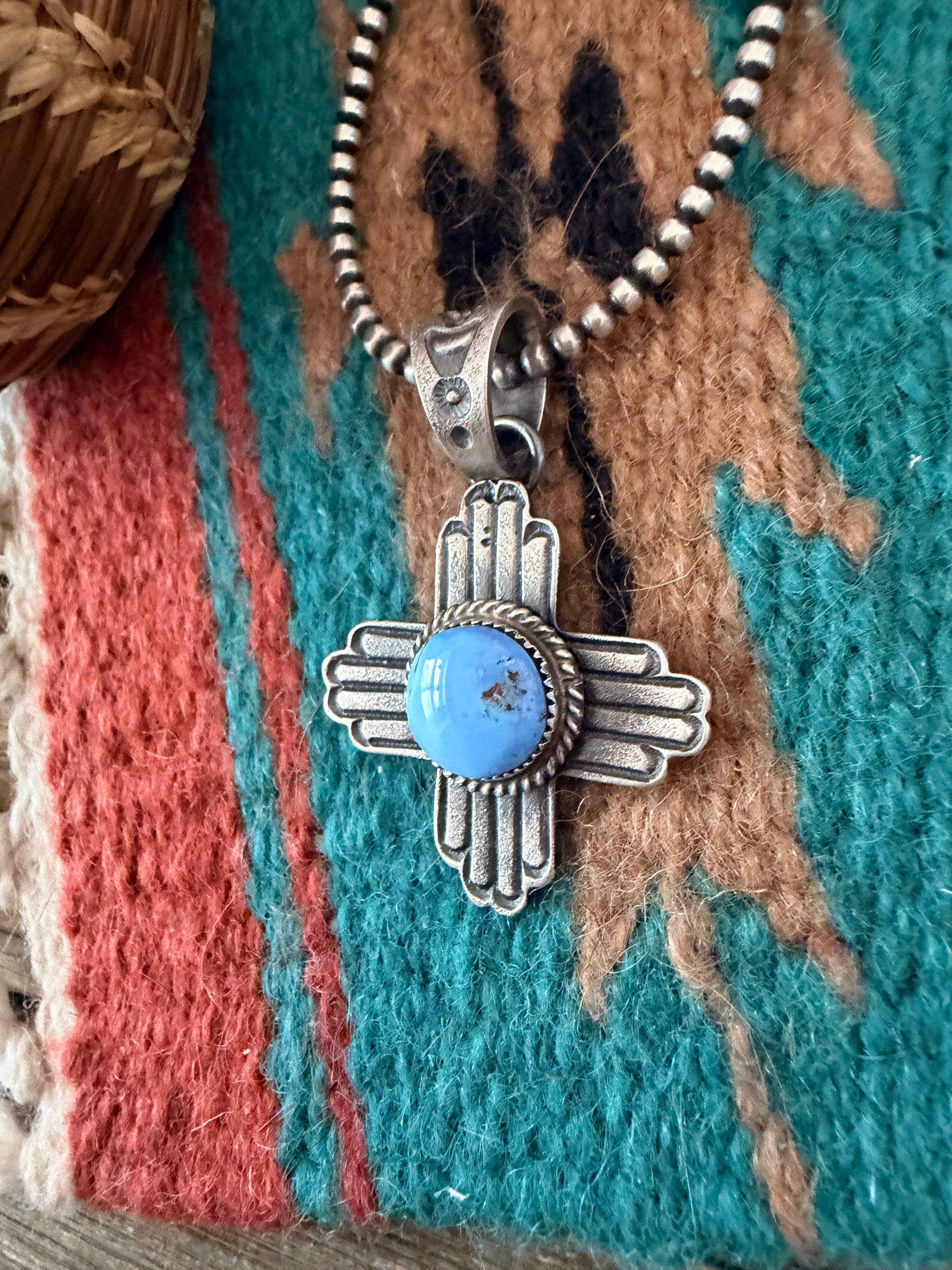 Handcrafted Sterling Silver & Golden Hills Turquoise Cross Pendant by Kevin Billah