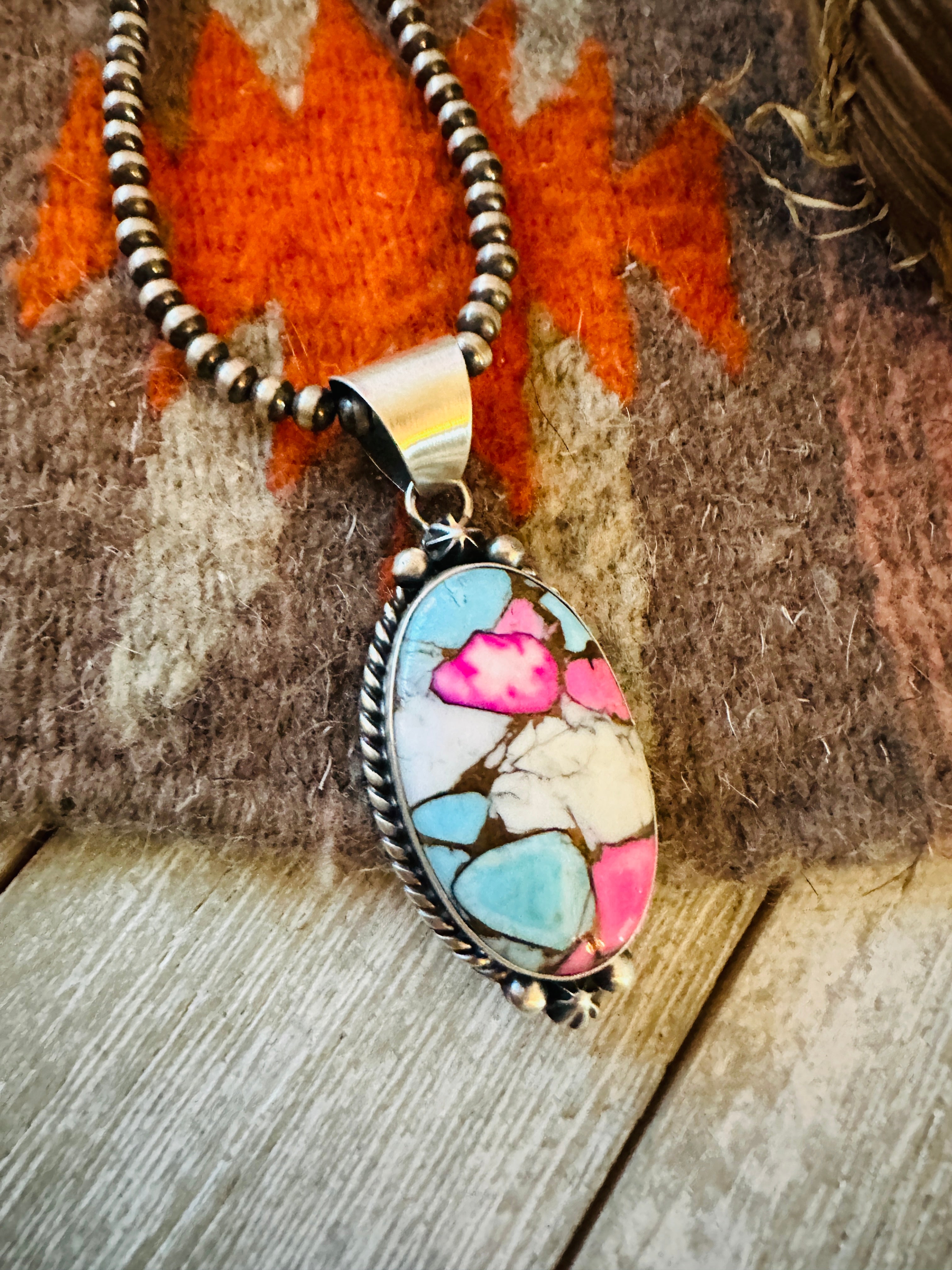 Handcrafted Cotton Candy & Sterling Silver Pendant