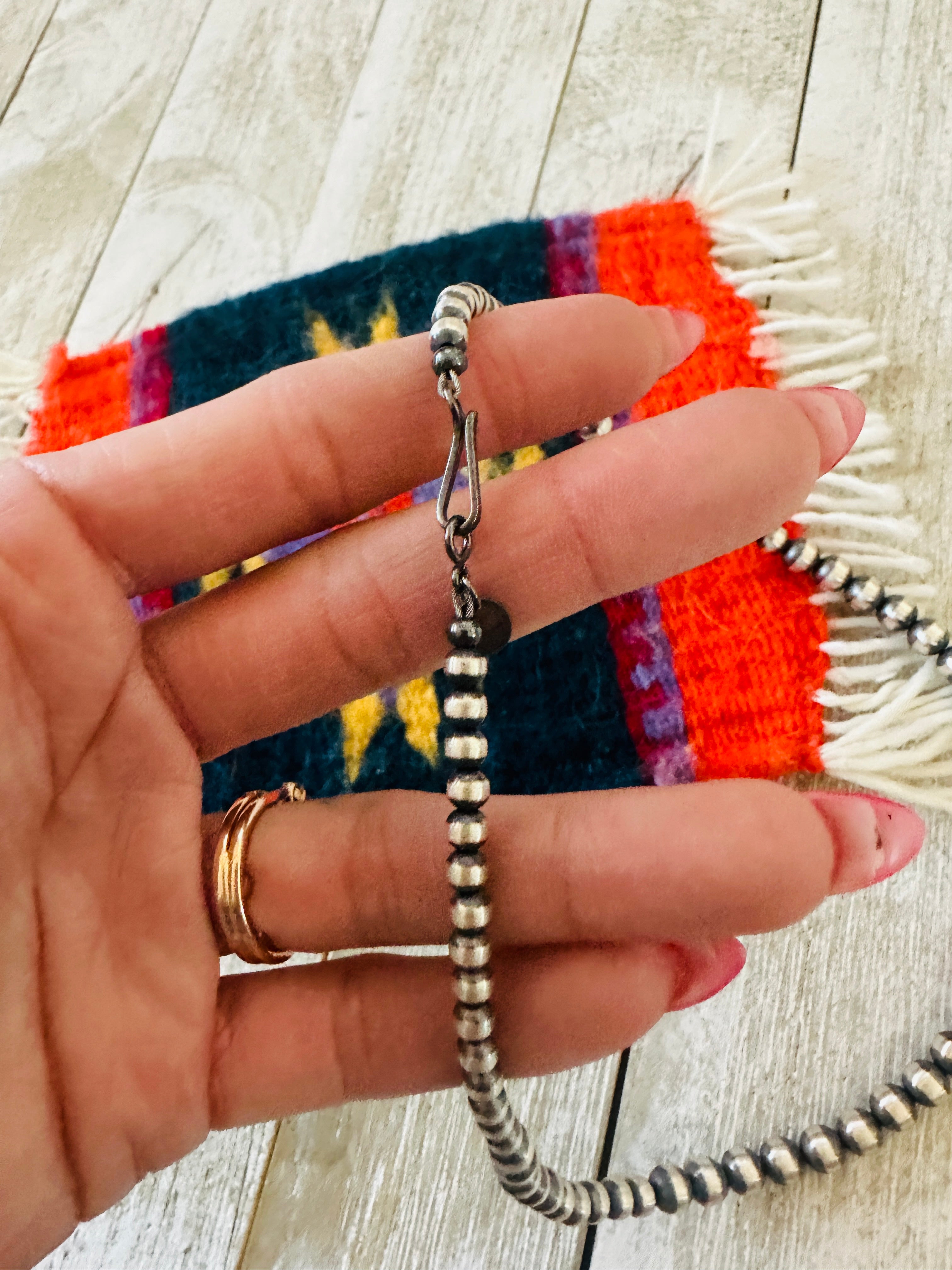 Handcrafted Sterling Silver, Spiny & Turquoise Beaded 14” Necklace