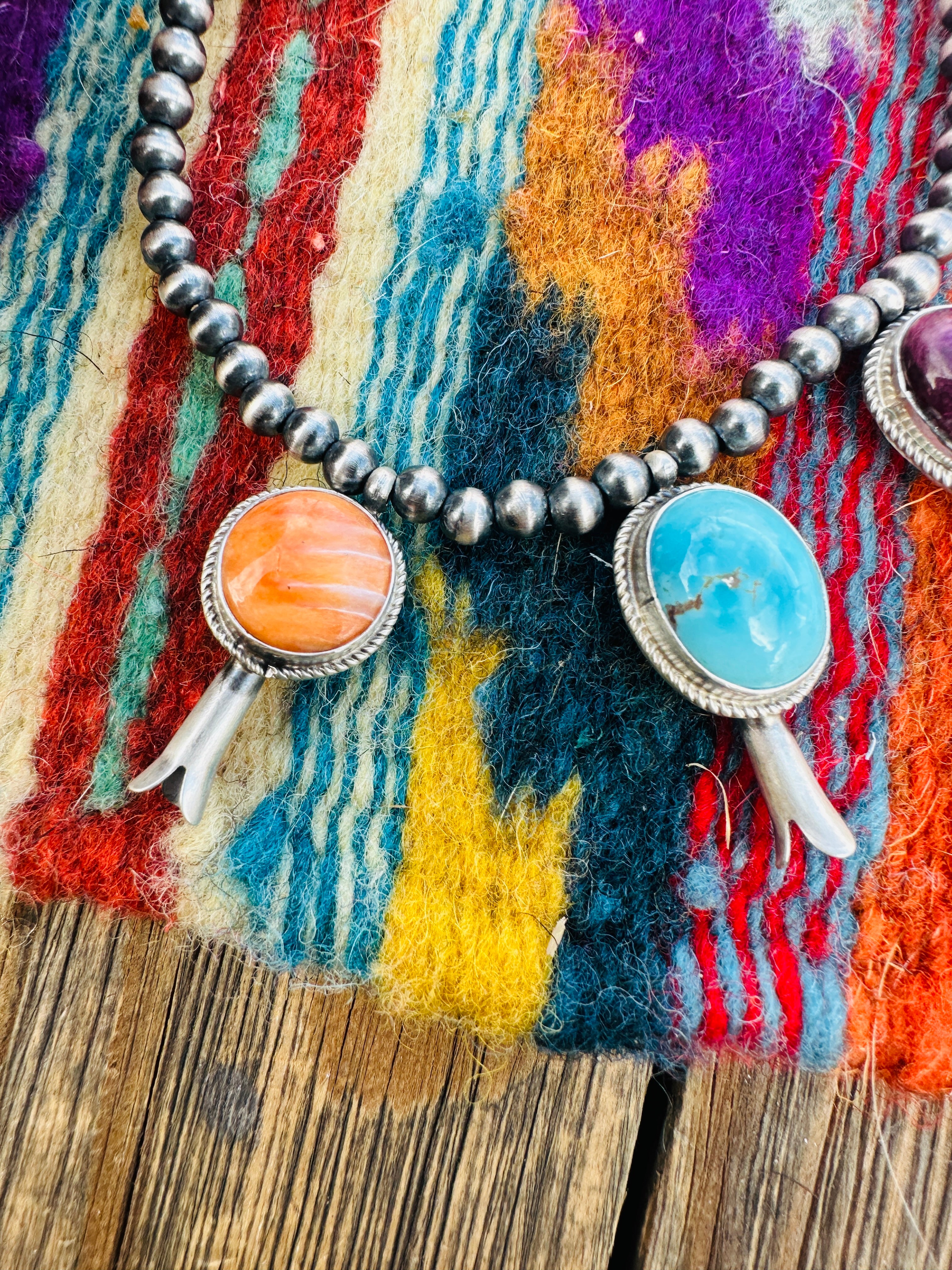 Handcrafted 3mm Sterling Silver Pearl, Turquoise & Spiny Oyster Blossom Stretch Bracelet