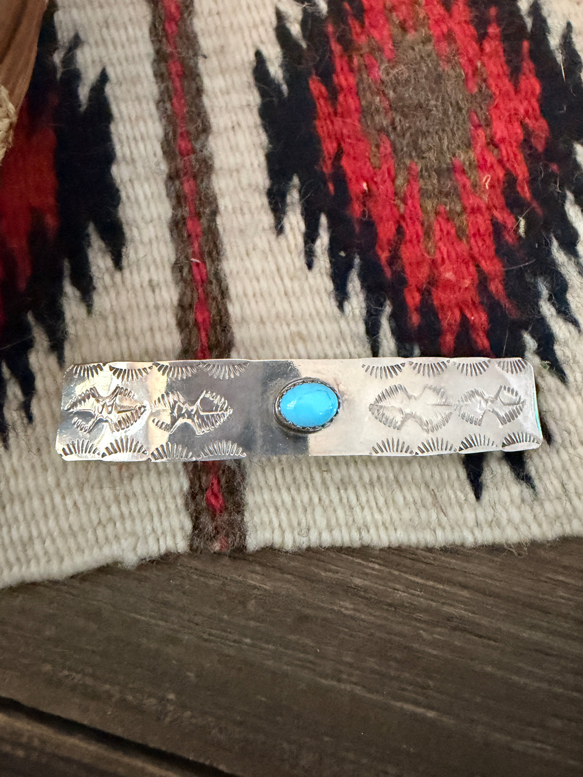 Old Pawn Handcrafted Turquoise & Sterling Silver Hair Barrette