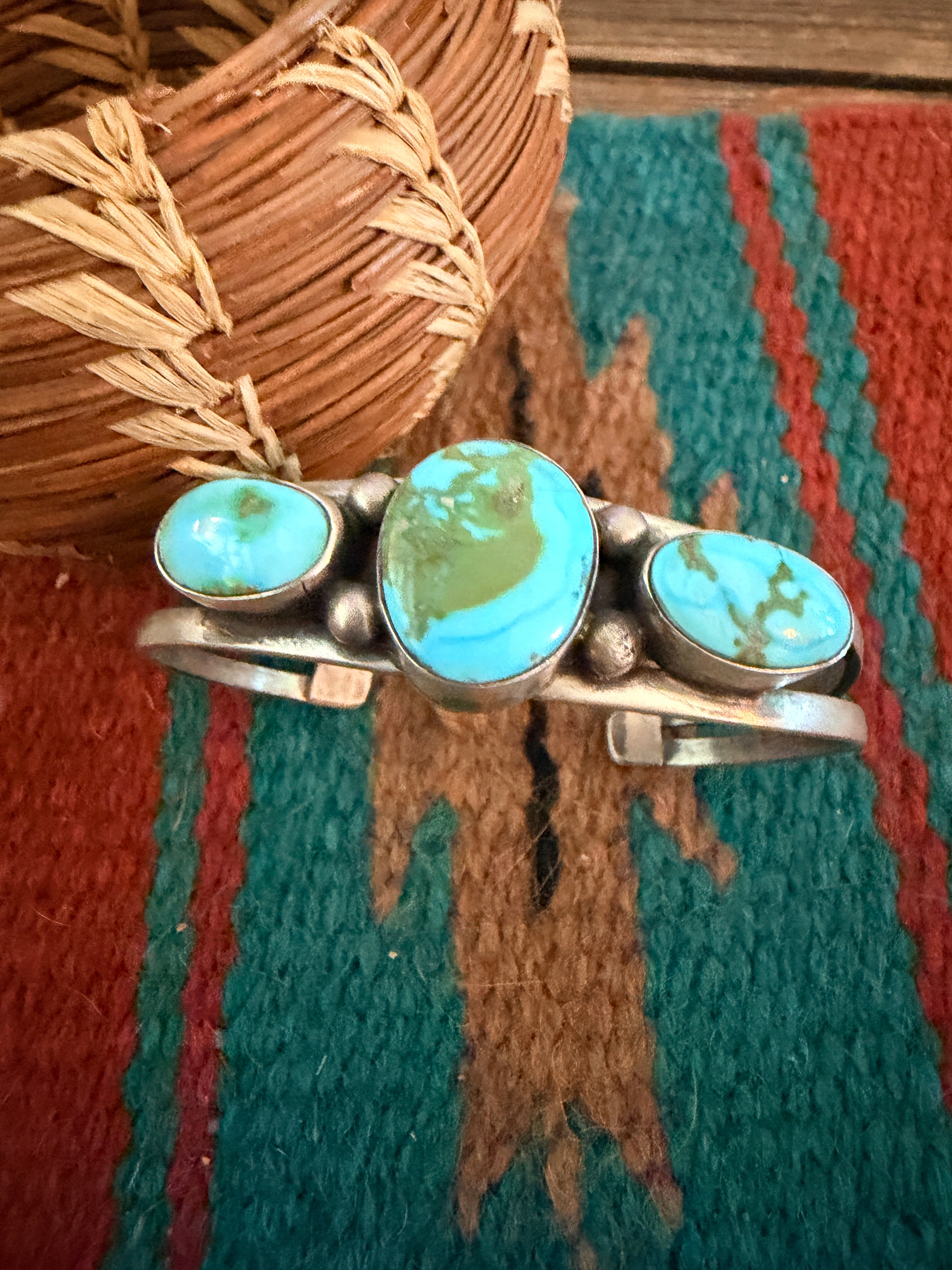 Handcrafted Turquoise & Sterling Silver Cuff Bracelet by Kathleen Livingston