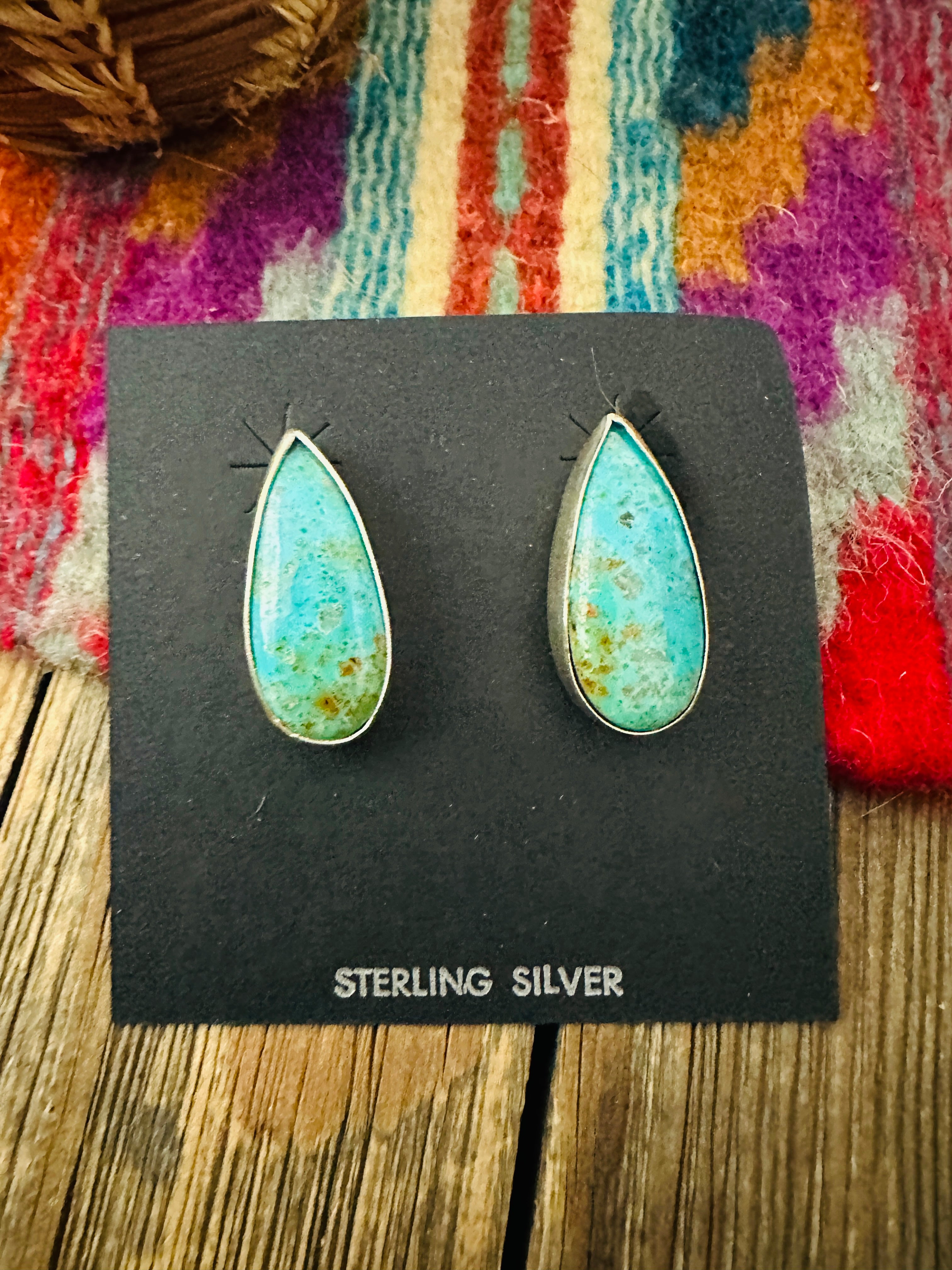 Handcrafted Turquoise & Sterling Silver Teardrop Post Earrings