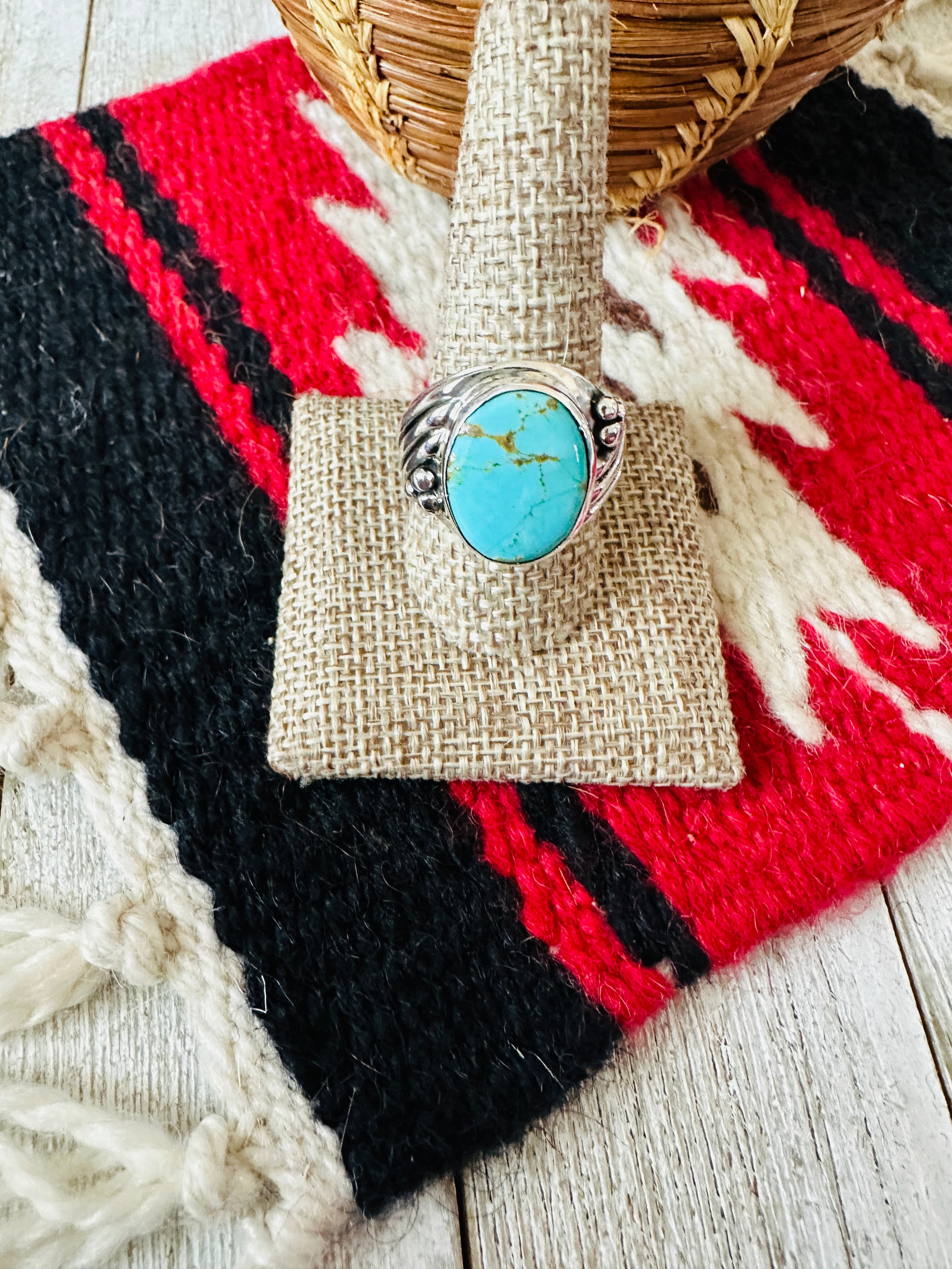 Handcrafted Turquoise & Sterling Silver Cigar Band Ring Size 10.5