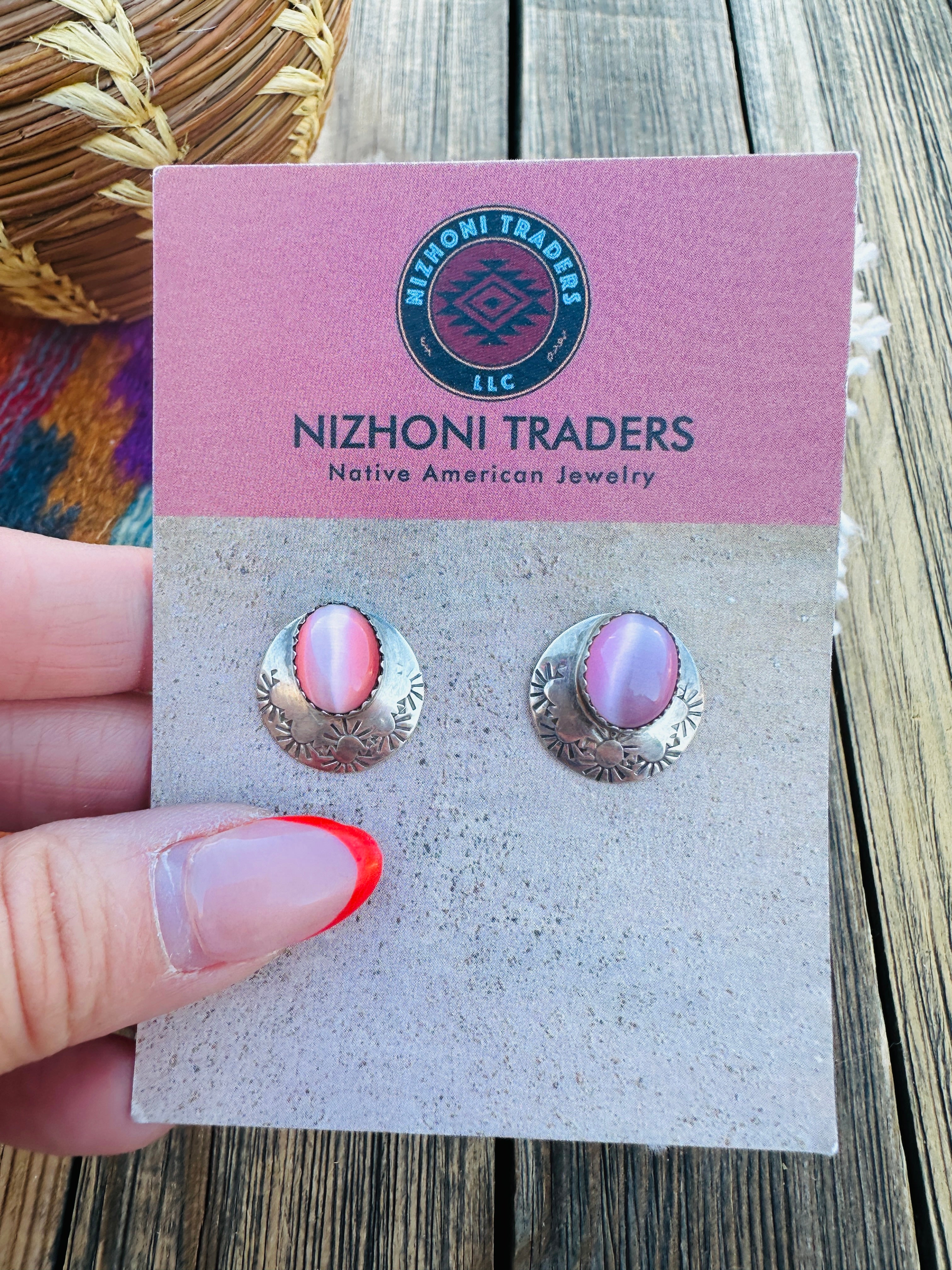 Handcrafted Old Pawn Sterling Silver & Mother of Pearl Stud Earrings